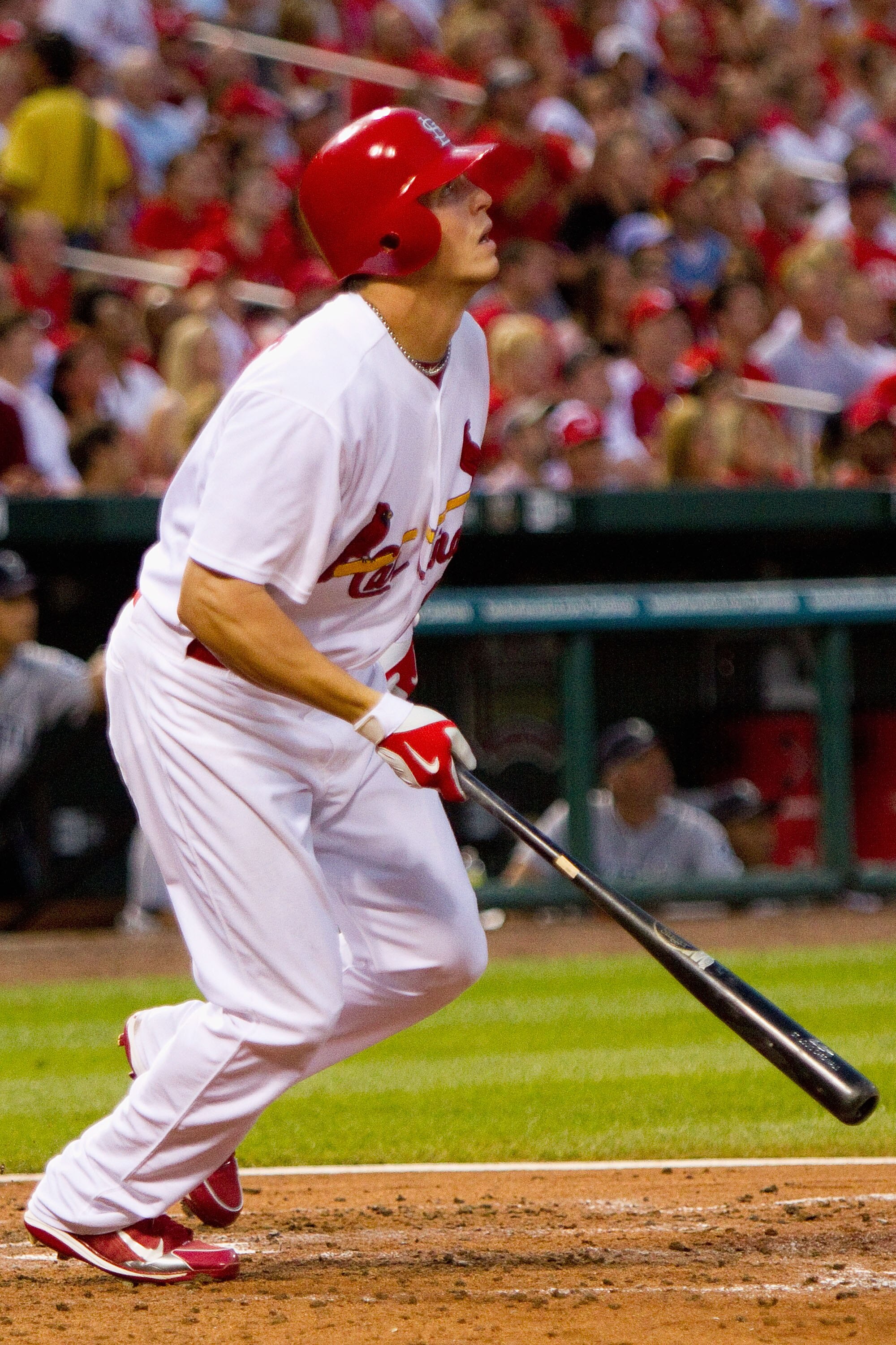 ST. LOUIS - JUNE 15:  Colby Rasmus #28 of the St. Louis Cardinals hits a two-run home run against the Seattle Mariners at Busch Stadium on June 15, 2010 in St. Louis, Missouri. The Cardinals beat the Mariners 4-2.  (Photo by Dilip Vishwanat/Getty Images)