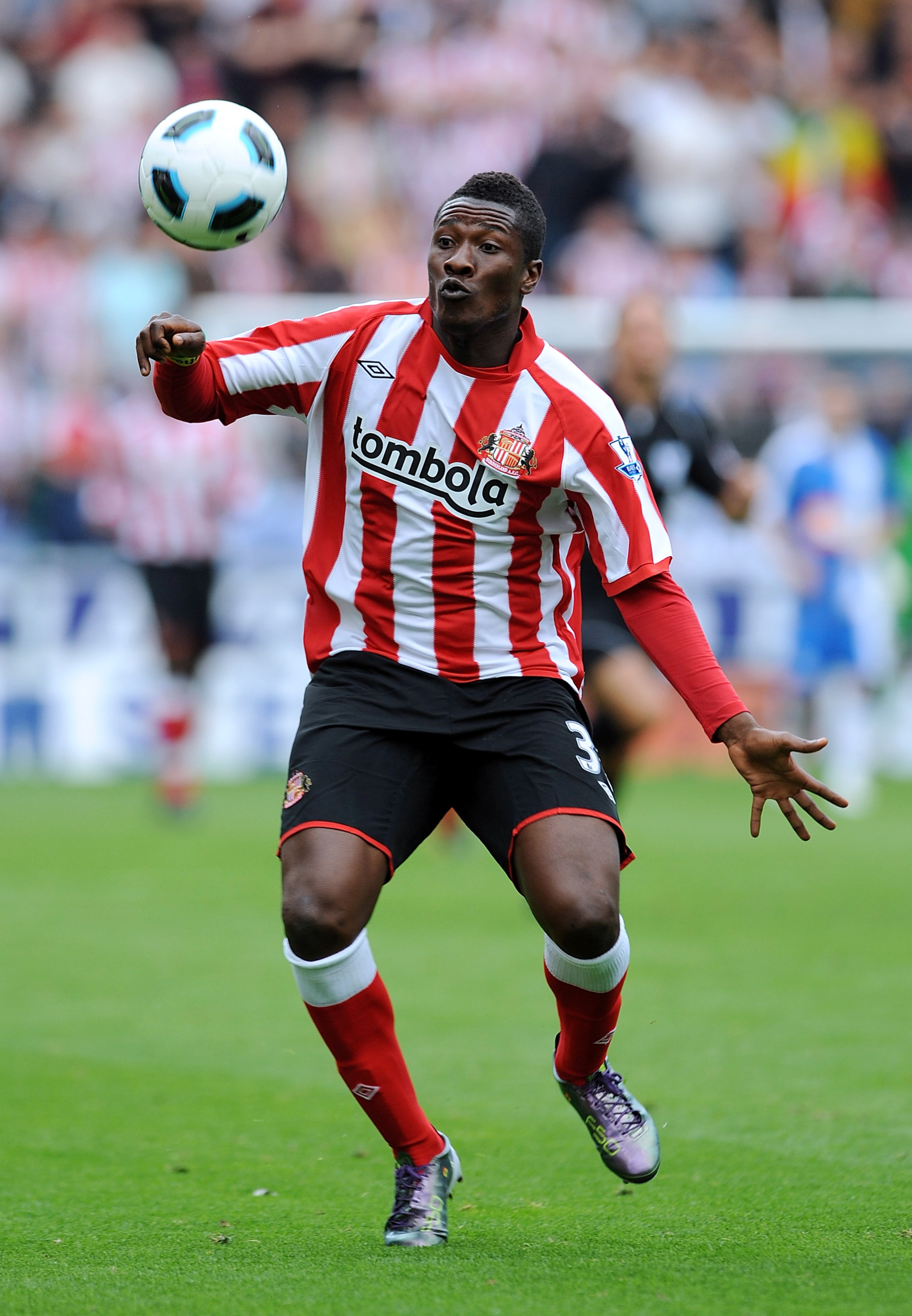 WIGAN, ENGLAND - SEPTEMBER 11: Asamoah Gyan of Sunderland in action during the Barclays Premier League match between Wigan Athletic and Sunderland at DW Stadium on September 11, 2010 in Wigan, England. (Photo by Chris Brunskill/Getty Images) WIGAN, ENGLAND - SEPTEMBER 11: Asamoah Gyan of Sunderland in action during the Barclays Premier League match between Wigan Athletic and Sunderland at DW Stadium on September 11, 2010 in Wigan, England. (Photo by Chris Brunskill/Getty Images)