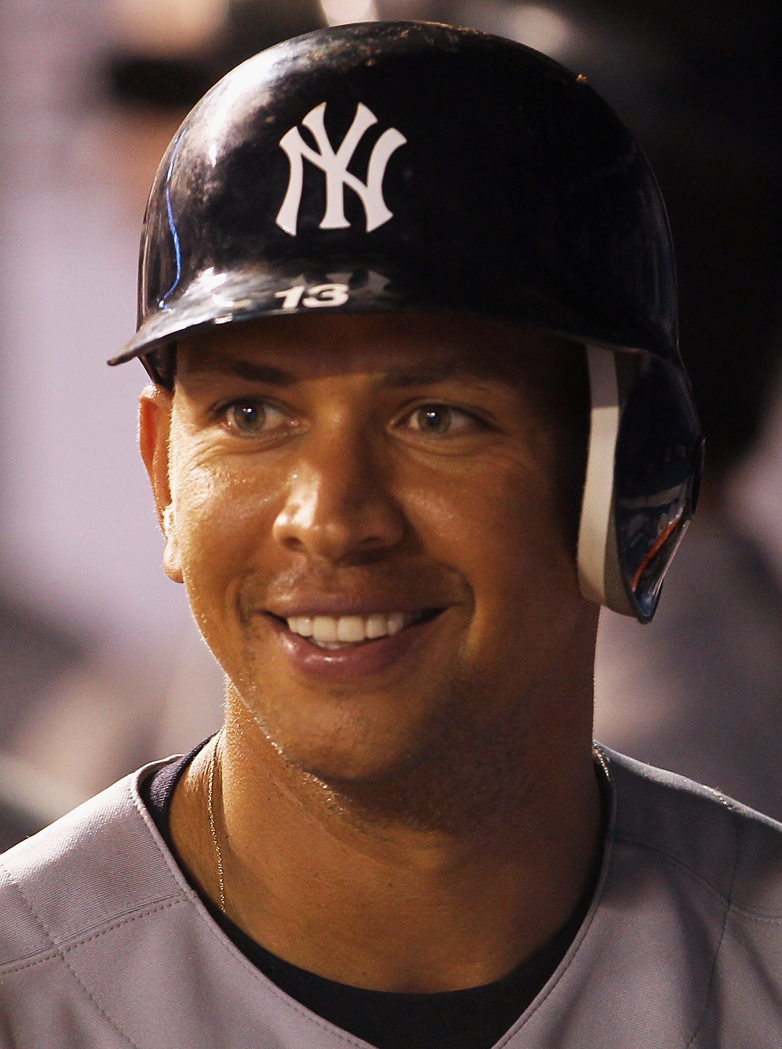KANSAS CITY, MO - AUGUST 14:  Alex Rodriguez #13 of the New York Yankees is congratulated by teammates after hitting his 3rd home run of the night during the 8th inning of the game against the Kansas City Royals on August 14, 2010 at Kauffman Stadium in K