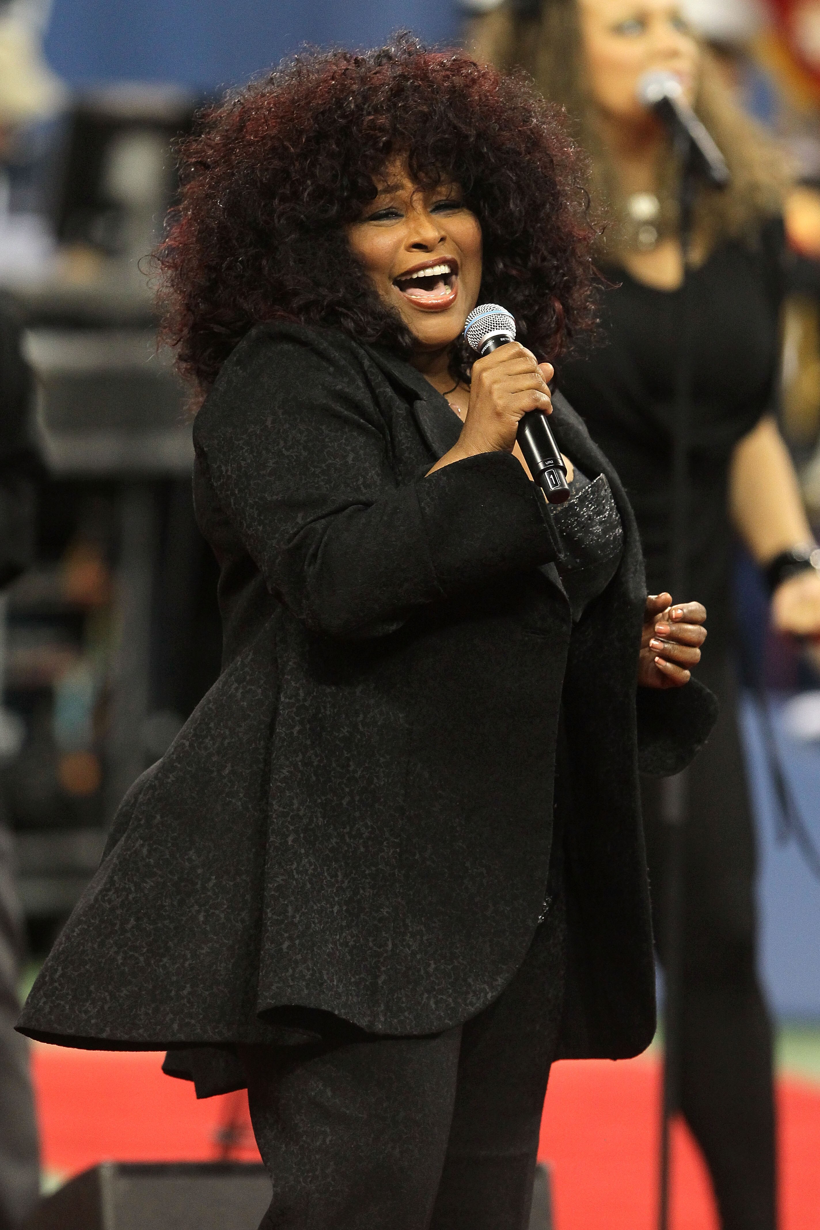 NEW YORK - SEPTEMBER 11:  Chaka Khan peforms prior to the women's singles final between Vera Zvonareva of Russia and Kim Clijsters of Belguim on  day thirteen of the 2010 U.S. Open at the USTA Billie Jean King National Tennis Center on September 11, 2010 