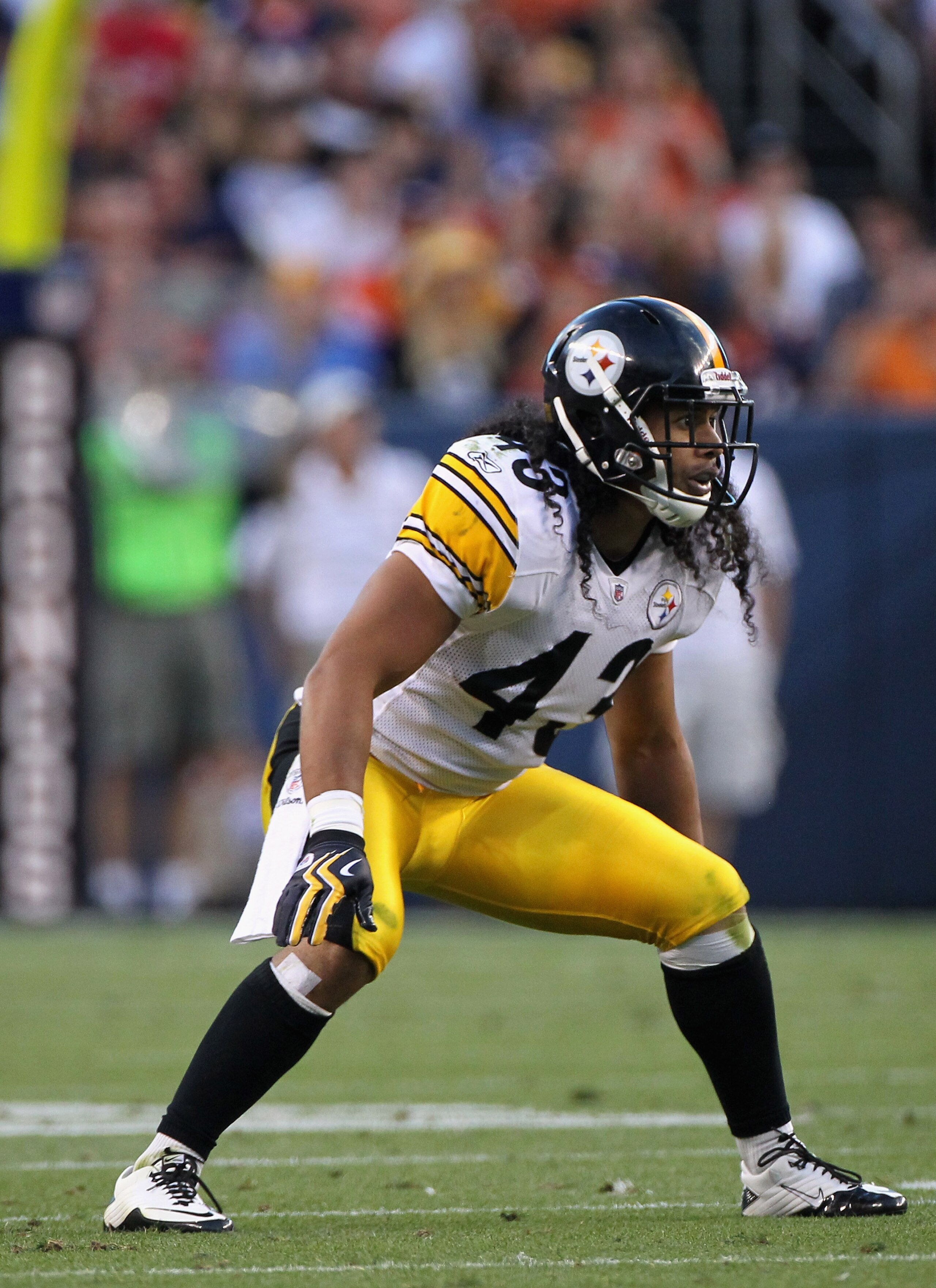 DENVER - AUGUST 29:  Safety Troy Polamalu #43 of the Pittsburgh Steelers defends against the Denver Broncos during preseason NFL action at INVESCO Field at Mile High on August 29, 2010 in Denver, Colorado. The Broncos defeated the Steelers 34-17.  (Photo
