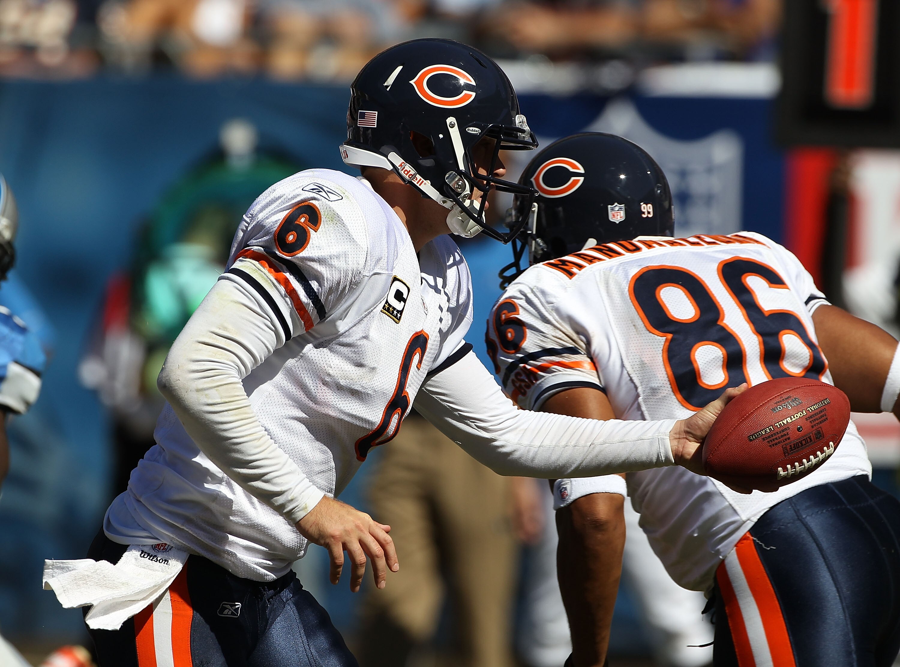 CHICAGO - SEPTEMBER 12: Jay Cutler #6 of the Chicago Bears turns to hand off against the Detroit Lions during the NFL season opening game at Soldier Field on September 12, 2010 in Chicago, Illinois. The Bears defeated the Lions 19-14. (Photo by Jonathan D