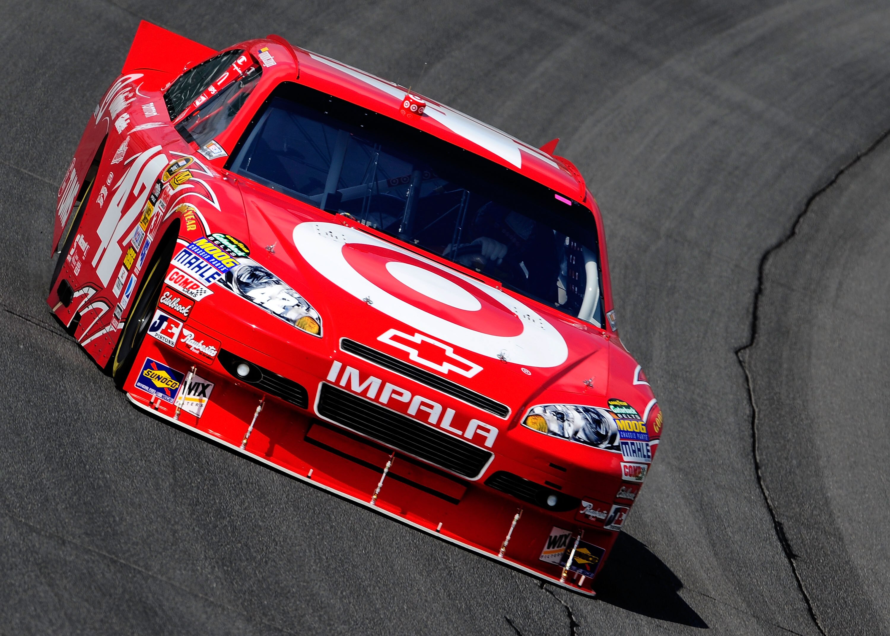 BROOKLYN, MI - AUGUST 13:  Juan Pablo Montoya, driver of the #42 Target Chevrolet, drives on track during practice for the NASCAR Sprint Cup Series CARFAX 400 at Michigan International Speedway on August 13, 2010 in Brooklyn, Michigan.  (Photo by Rusty Ja