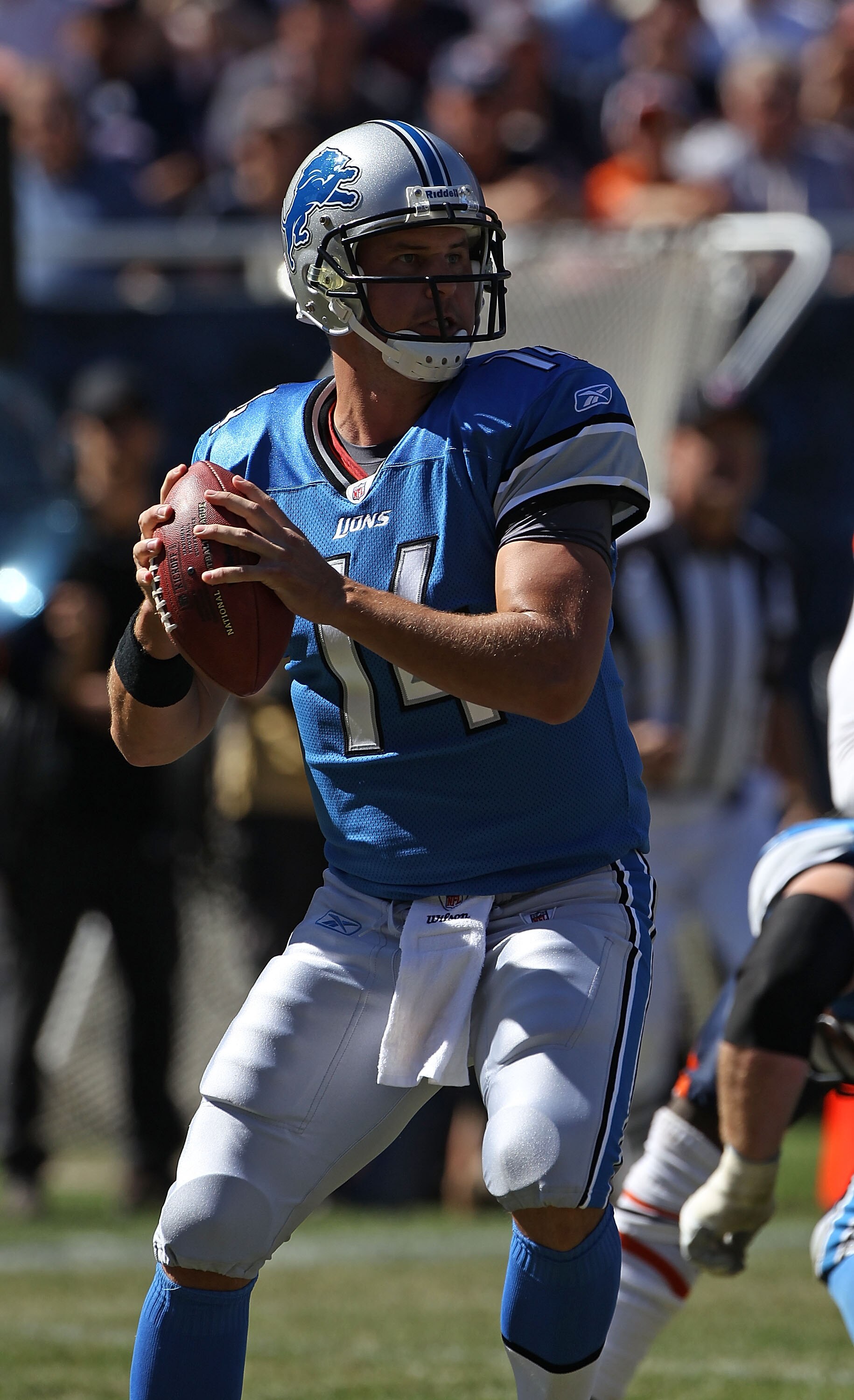 CHICAGO - SEPTEMBER 12: Shaun Hill #14 of the Detroit Lions looks for a receiver against the Chicago Bears during the NFL season opening game at Soldier Field on September 12, 2010 in Chicago, Illinois. The Bears defeated the Lions 19-14. (Photo by Jonath CHICAGO - SEPTEMBER 12: Shaun Hill #14 of the Detroit Lions looks for a receiver against the Chicago Bears during the NFL season opening game at Soldier Field on September 12, 2010 in Chicago, Illinois. The Bears defeated the Lions 19-14. (Photo by Jonath