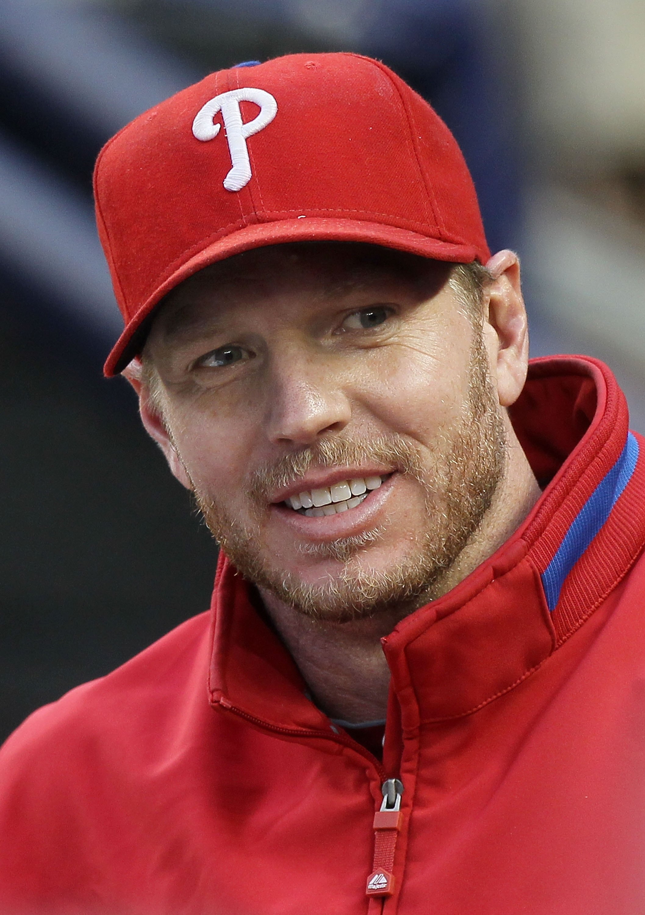 NEW YORK - JUNE 17:  Roy Halladay #34 of the Philadelphia Phillies looks on prior to playing against the New York Yankees on June 17, 2010 at Yankee Stadium in the Bronx borough of New York City.  (Photo by Jim McIsaac/Getty Images)
