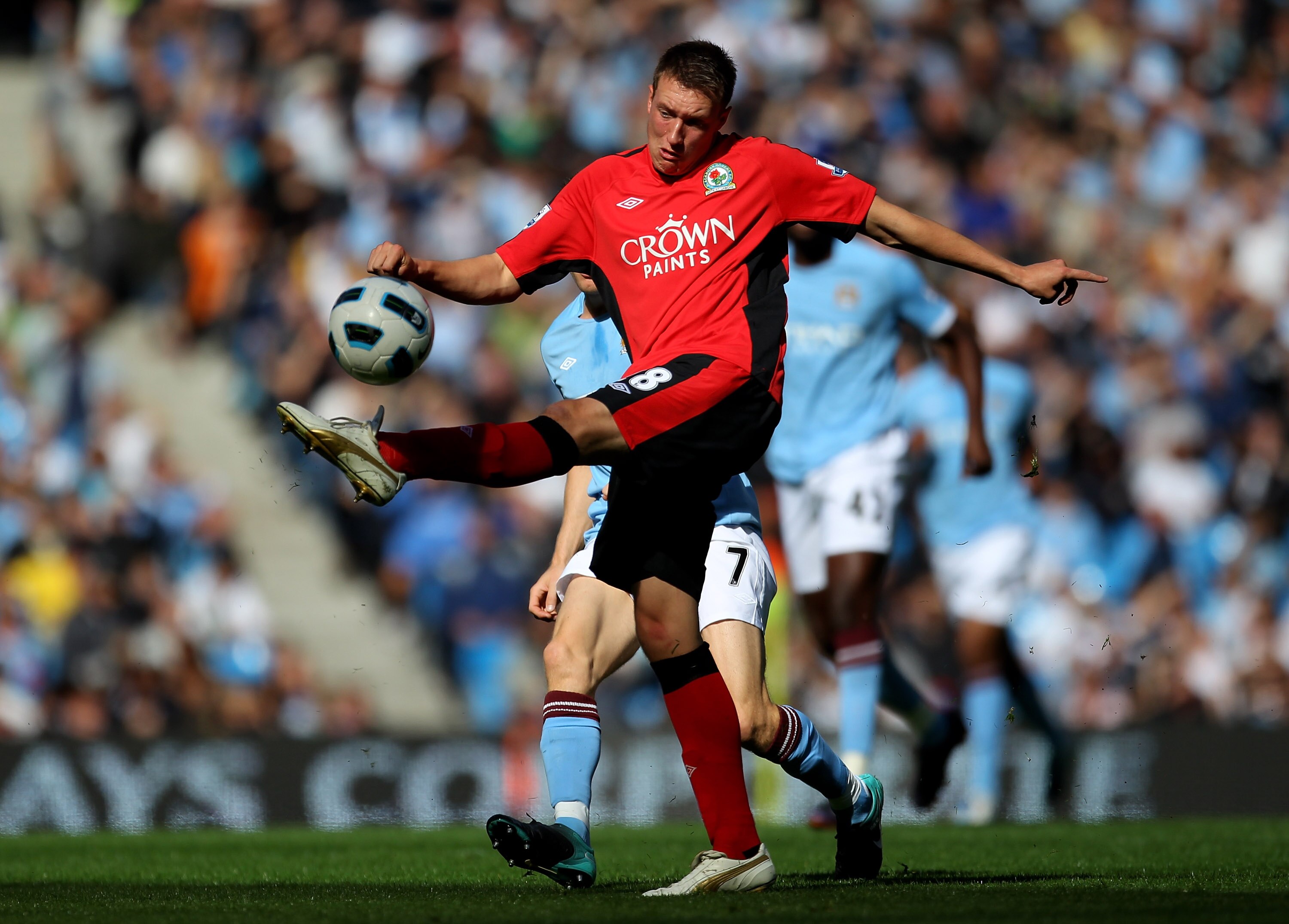 MANCHESTER, ENGLAND - SEPTEMBER 11:  Phil Jones of Blackburn Rovers in action during the Barclays Premier League match between Manchester City and Blackburn Rovers at the City of Manchester Stadium on September 11, 2010 in Manchester, England.  (Photo by 