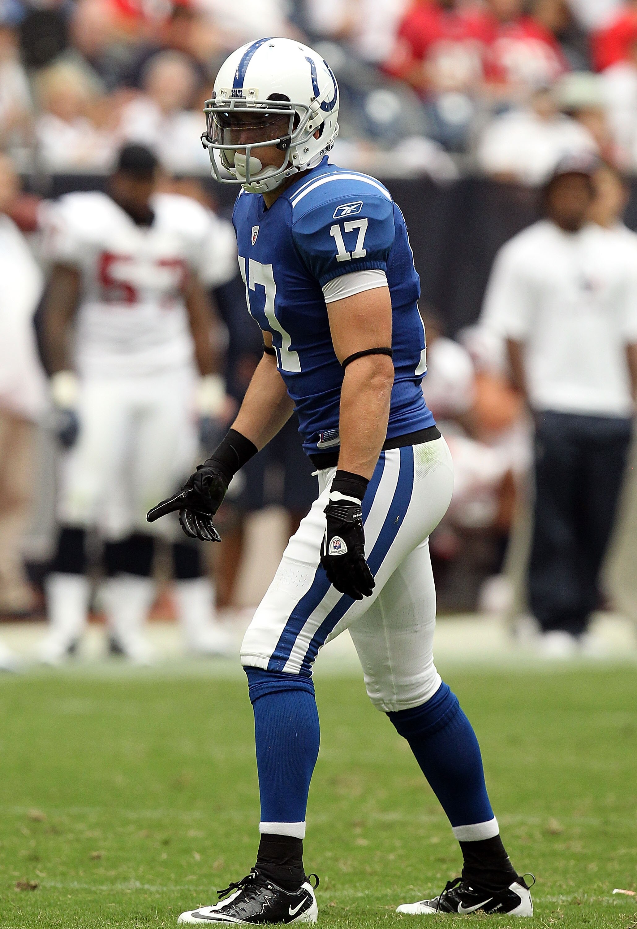 HOUSTON - SEPTEMBER 12:  Wide receiver Austin Collie #17 of the Indianapolis Colts at Reliant Stadium on September 12, 2010 in Houston, Texas.  (Photo by Ronald Martinez/Getty Images)