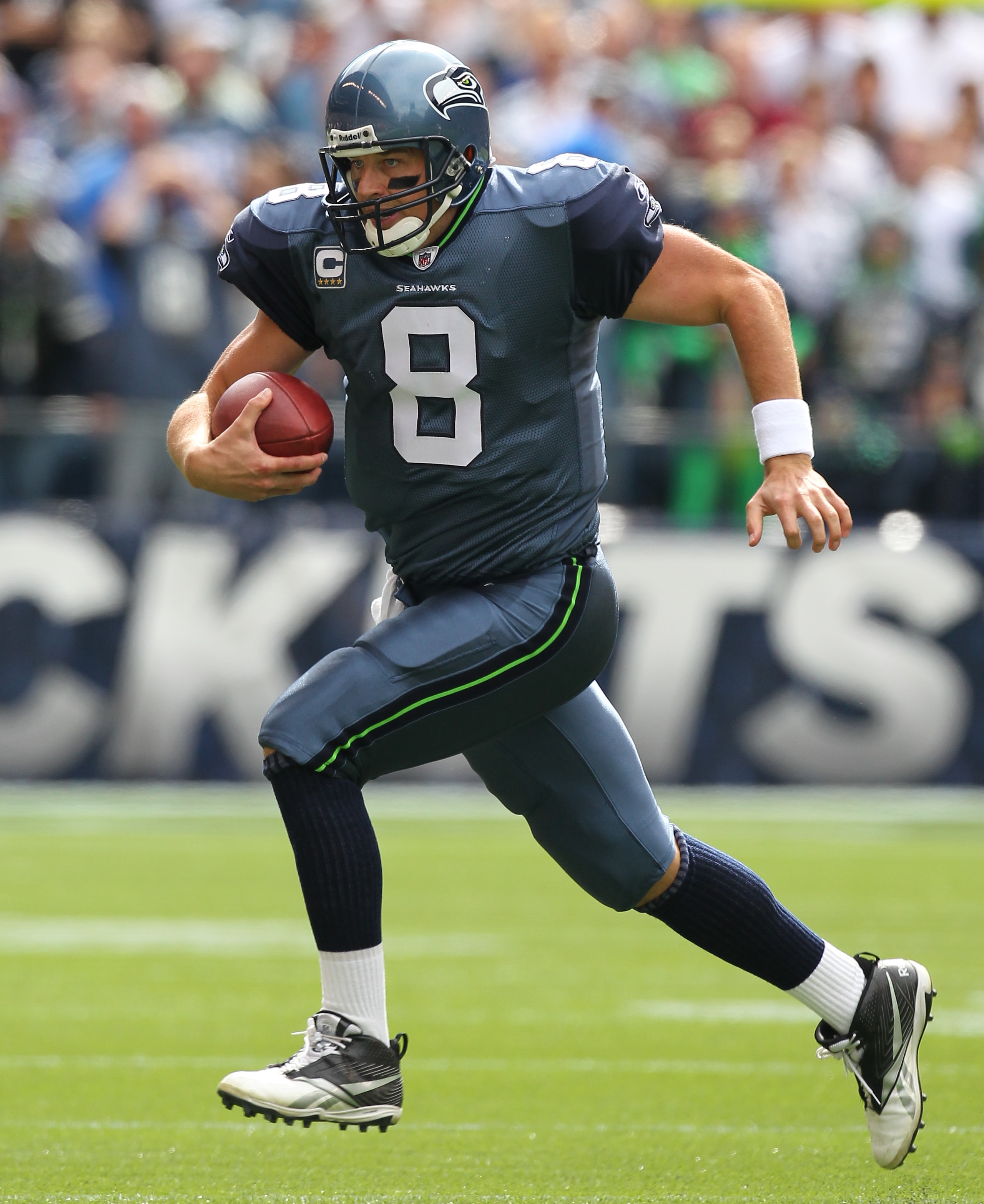 SEATTLE - SEPTEMBER 12: Quarterback Matt Hasselbeck #8 of the Seattle Seahawks scrambles during the NFL season opener against the San Francisco 49ers at Qwest Field on September 12, 2010 in Seattle, Washington. (Photo by Otto Greule Jr/Getty Images) SEATTLE - SEPTEMBER 12: Quarterback Matt Hasselbeck #8 of the Seattle Seahawks scrambles during the NFL season opener against the San Francisco 49ers at Qwest Field on September 12, 2010 in Seattle, Washington. (Photo by Otto Greule Jr/Getty Images)