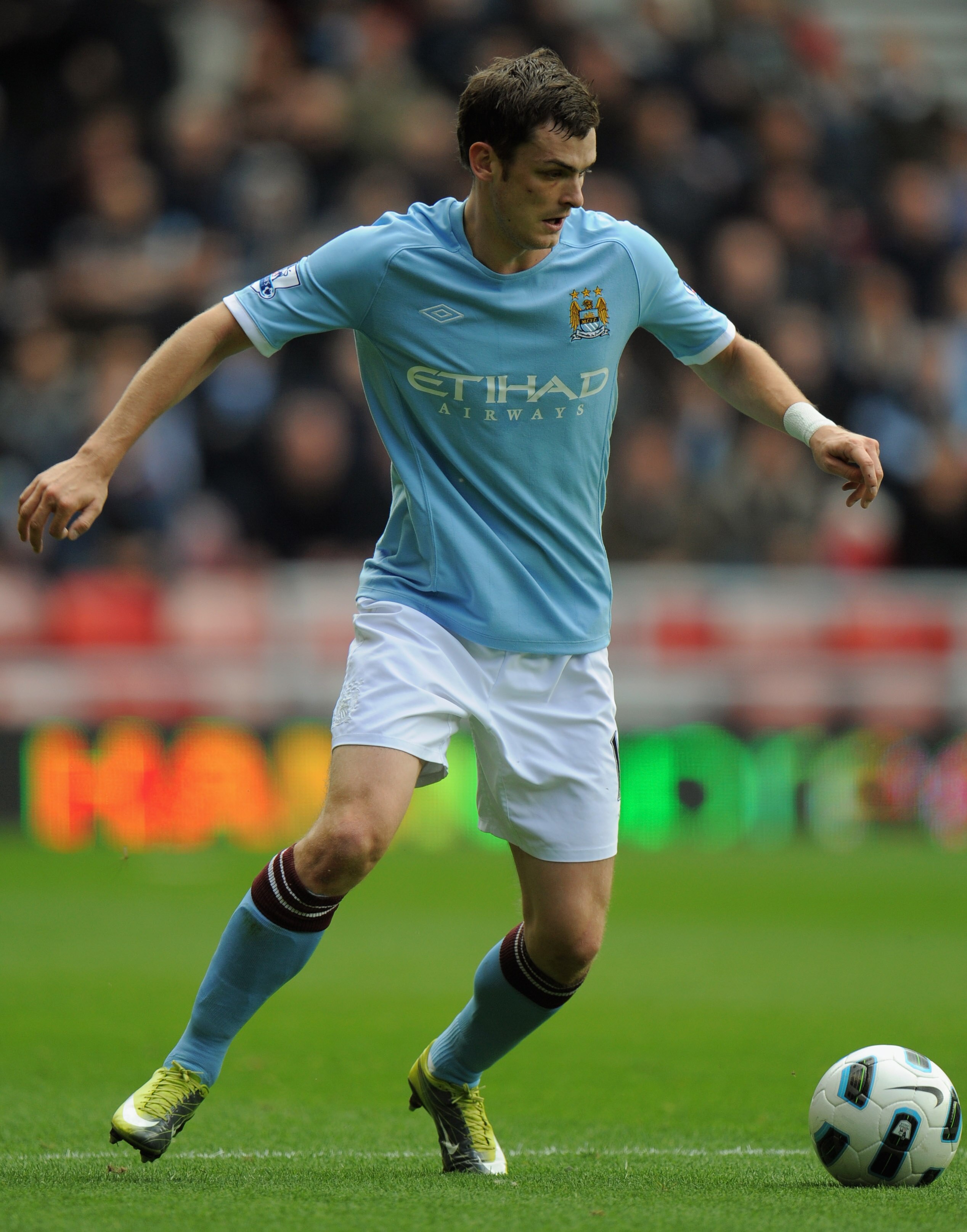 SUNDERLAND, ENGLAND - AUGUST 29:  Adam Johnson of Manchester City on the ball during the Barclays Premier League match between Sunderland and Manchester City at the Stadium of Light on August 29, 2010 in Sunderland, England.  (Photo by Michael Regan/Getty