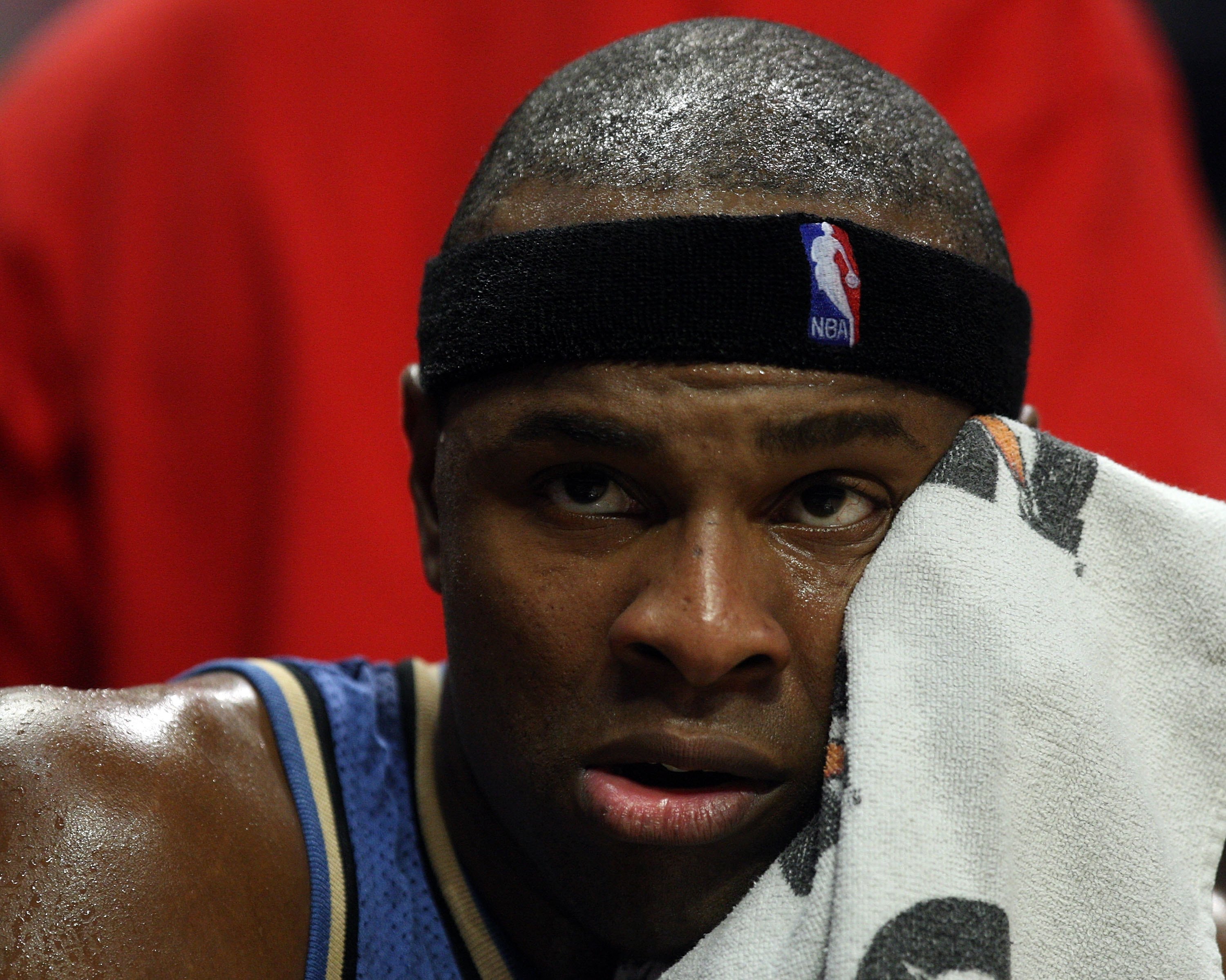 CHICAGO - JANUARY 15: Brendan Haywood #33 of the Washington Wizards talks to a teammate on the bench during a game against the Chicago Bulls at the United Center on January 15, 2010 in Chicago, Illinois. The Bulls defeated the Wizards 121-119 in double ov