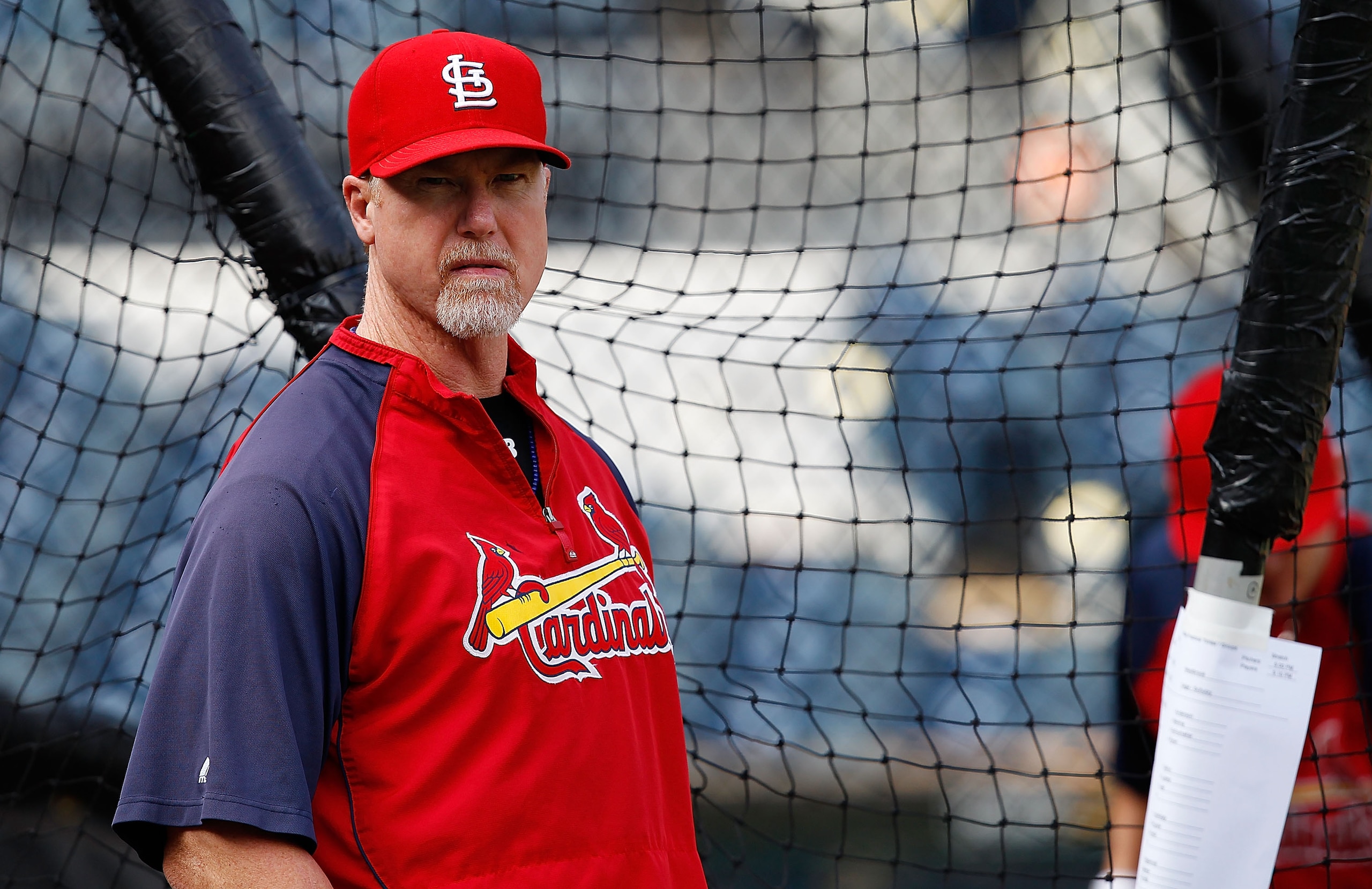 PITTSBURGH - AUGUST 25: Hitting coach Mark McGwire #25 of the St. Louis Cardinals watches his team during batting practice before the game against the Pittsburgh Pirates on August 25, 2010 at PNC Park in Pittsburgh, Pennsylvania. (Photo by Jared Wickerh PITTSBURGH - AUGUST 25: Hitting coach Mark McGwire #25 of the St. Louis Cardinals watches his team during batting practice before the game against the Pittsburgh Pirates on August 25, 2010 at PNC Park in Pittsburgh, Pennsylvania. (Photo by Jared Wickerh