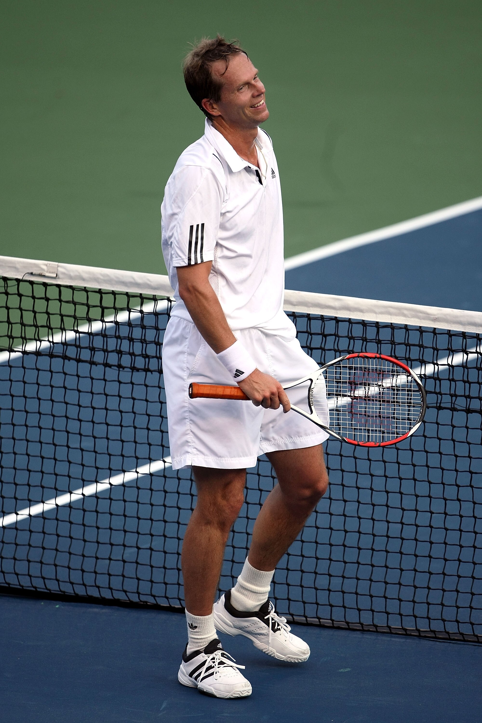 LOS ANGELES, CA - JULY 29:  Stefan Edberg smiles during the Legends match against Jim Courier at the LA Tennis Open Day Three at Los Angeles Tennis Center - UCLA on July 29, 2009 in Los Angeles, California.  Courier defeated Edberg 4-6, 6-4, 11-9.  (Photo