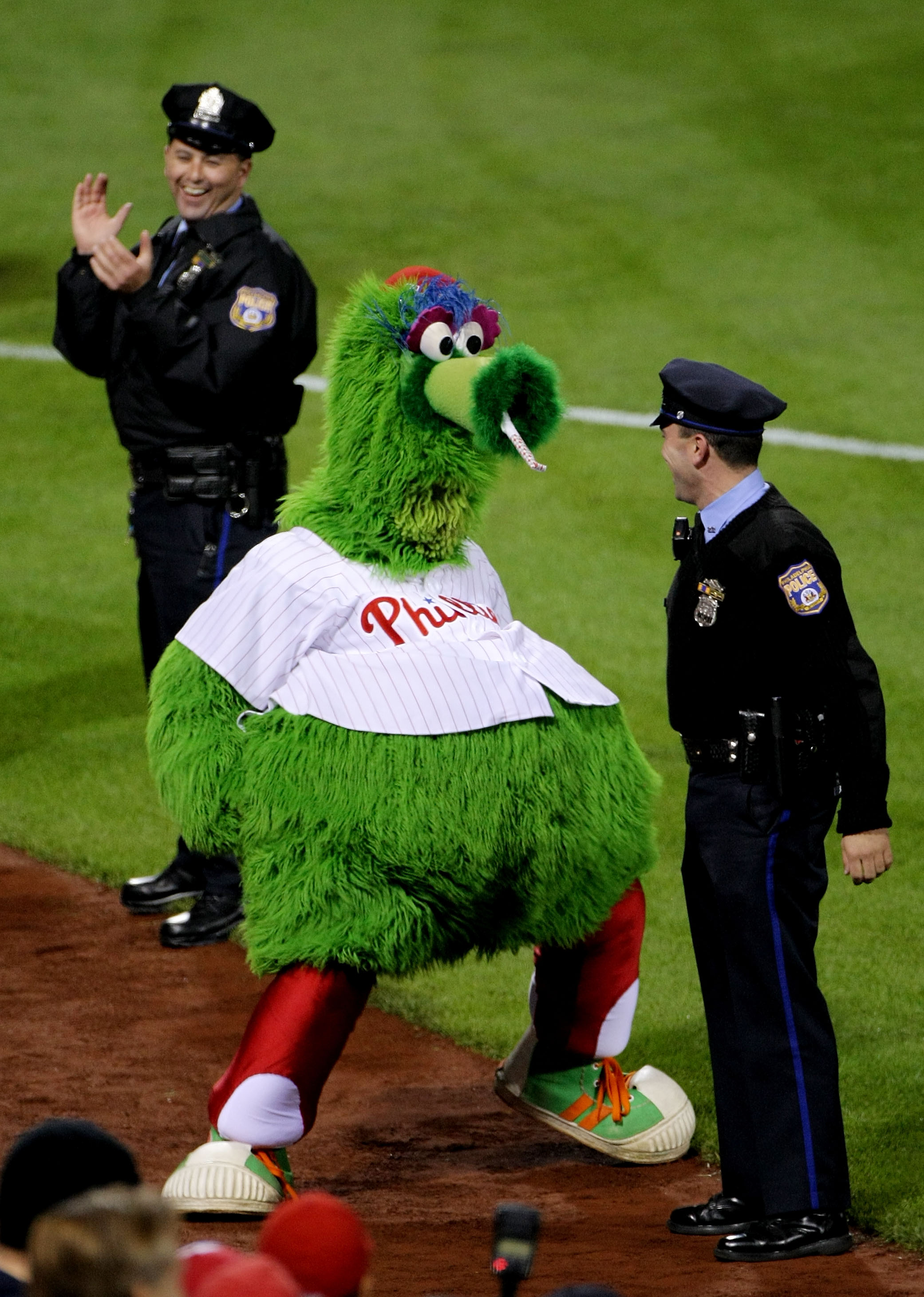 PHILADELPHIA - OCTOBER 26:  The Philly Phanatic performs during game four of the 2008 MLB World Series on October 26, 2008 at Citizens Bank Park in Philadelphia, Pennsylvania.  (Photo by Doug Pensinger/Getty Images)
