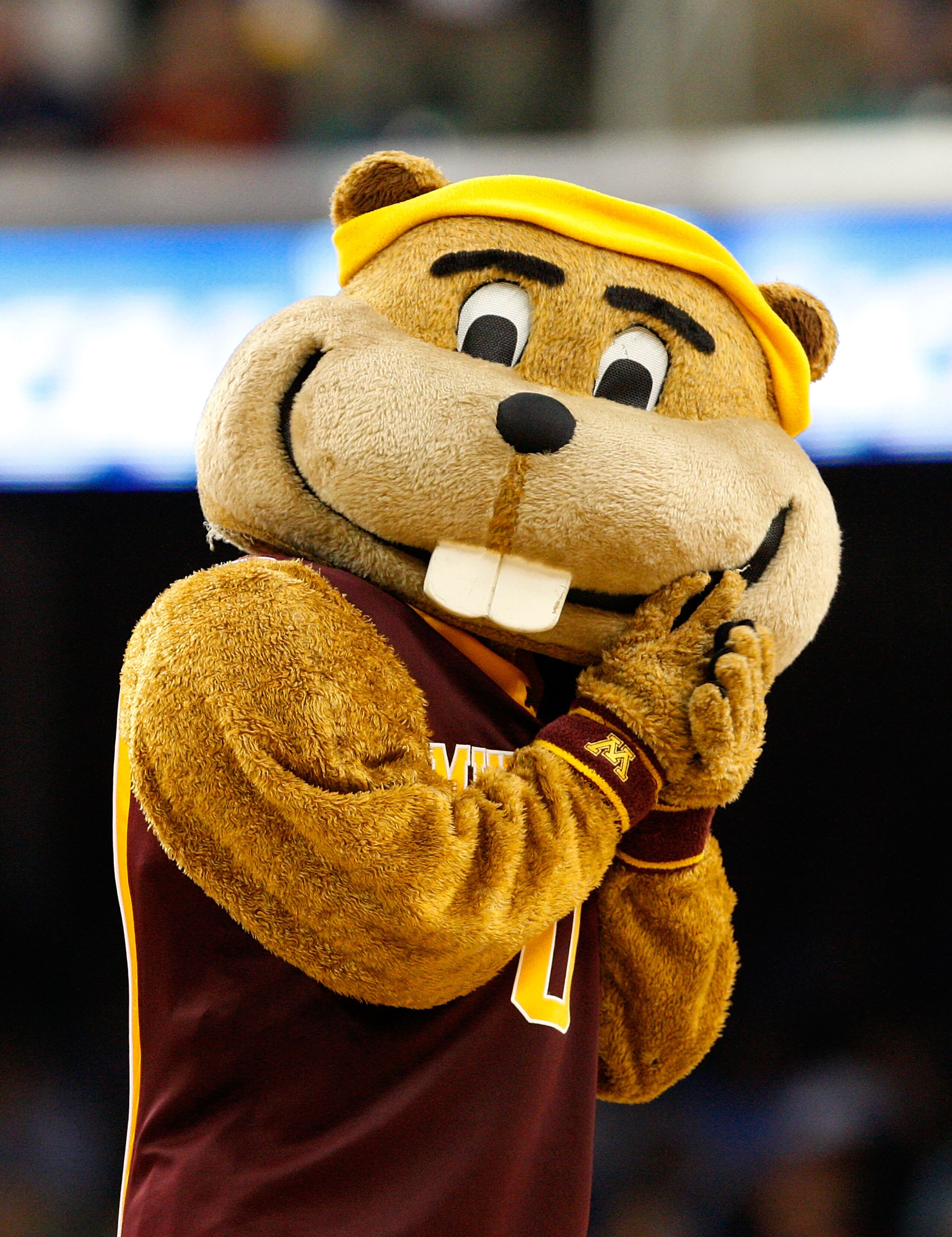 GREENSBORO, NC - MARCH 19:  The mascot of the Minnesota Golden Gophers cheers on his team against the Texas Longhorns during the first round of the NCAA Division I Men's Basketball Tournament at the Greensboro Coliseum on March 19, 2009 in Greensboro, Nor