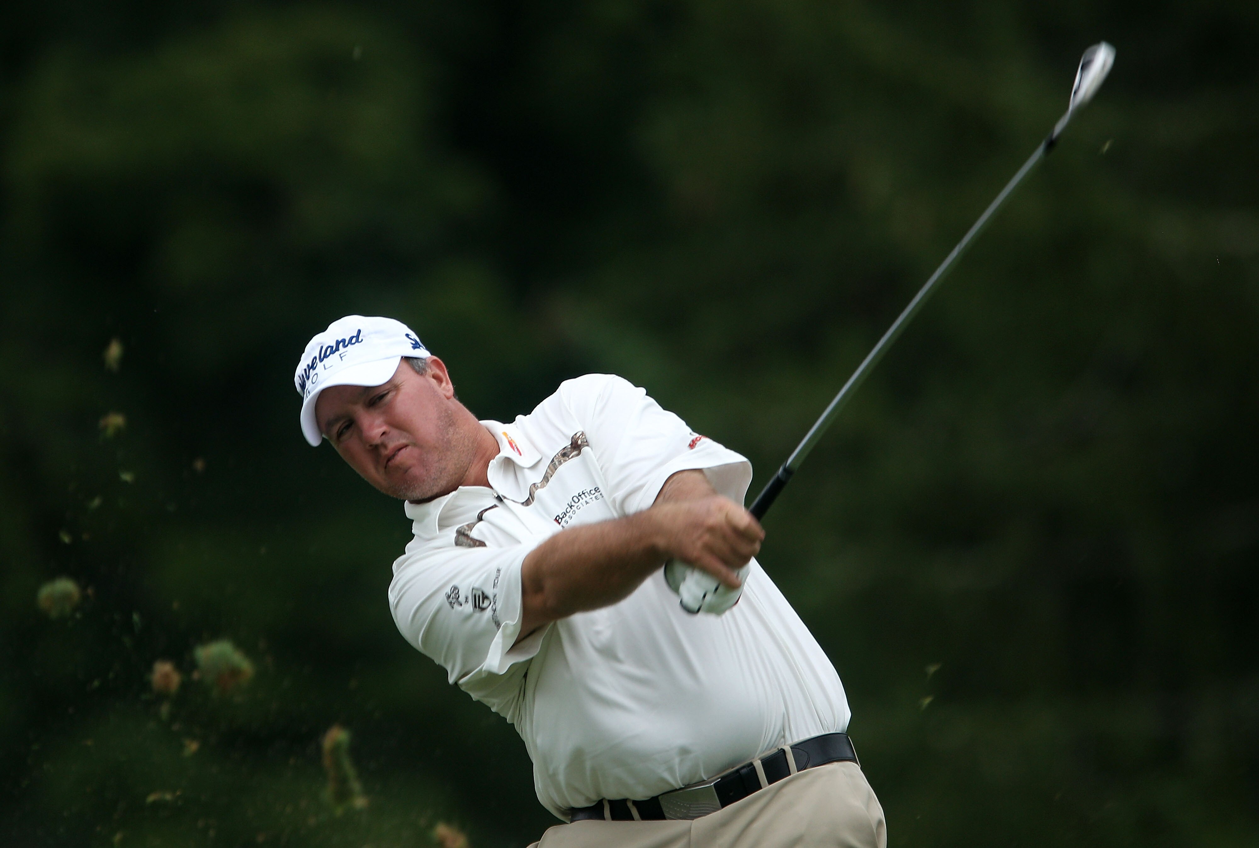 WHITE SULPHUR SPRINGS, WV - JULY 31:  Boo Weekley watches his tee shot on the third hole during the third round of the Greenbrier Classic on The Old White Course at the Greenbrier Resort on July 31, 2010 in White Sulphur Springs, West Virginia.  (Photo by