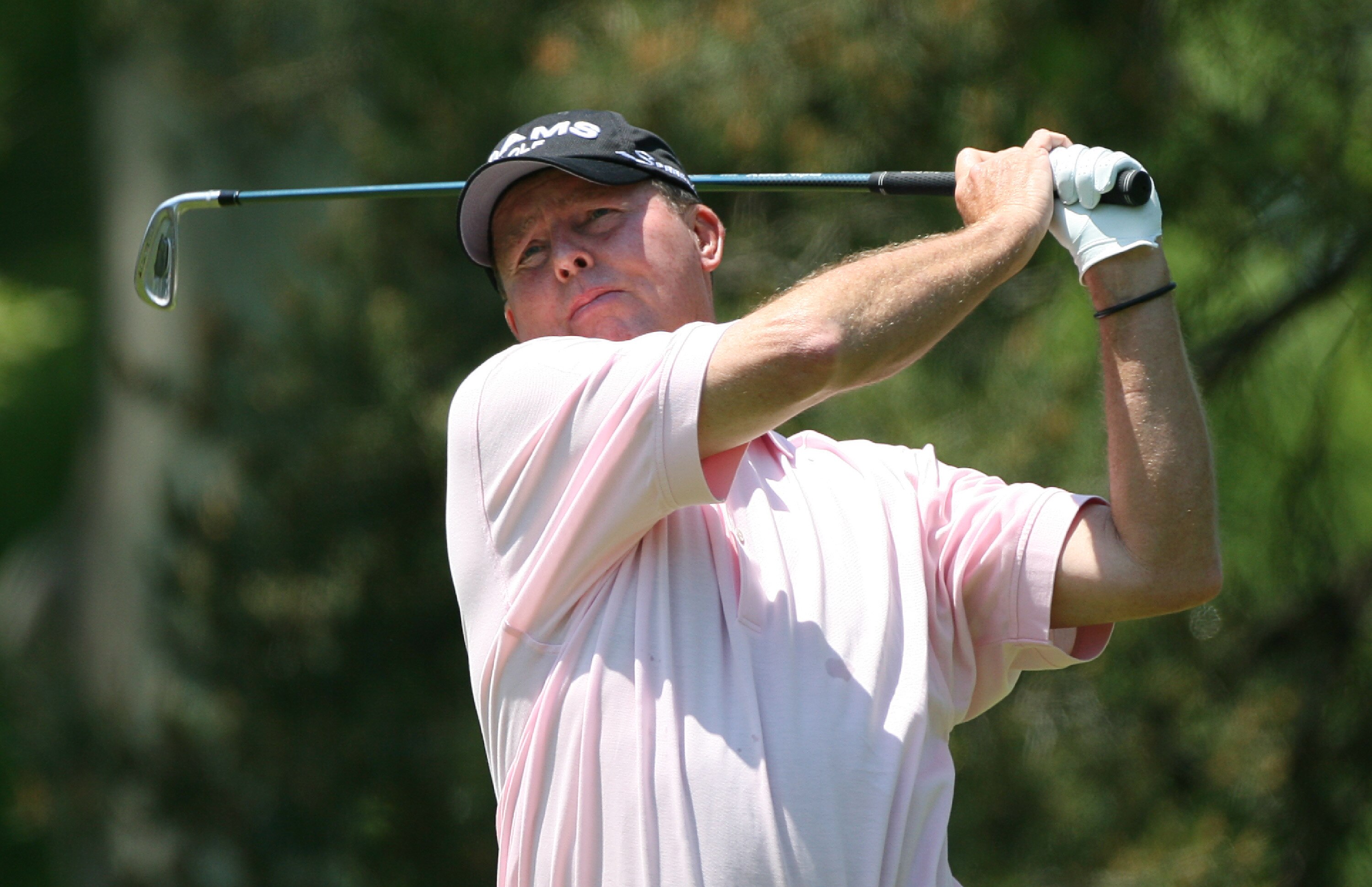 BEACHWOOD, OH - MAY 23:  Scott Hoch hits his tee shot on the 1st hole during the third round of the 70th Senior PGA Championship at Canterbury Golf Club on May 23, 2009 in Beachwood, Ohio. (Photo by Hunter Martin/Getty Images)