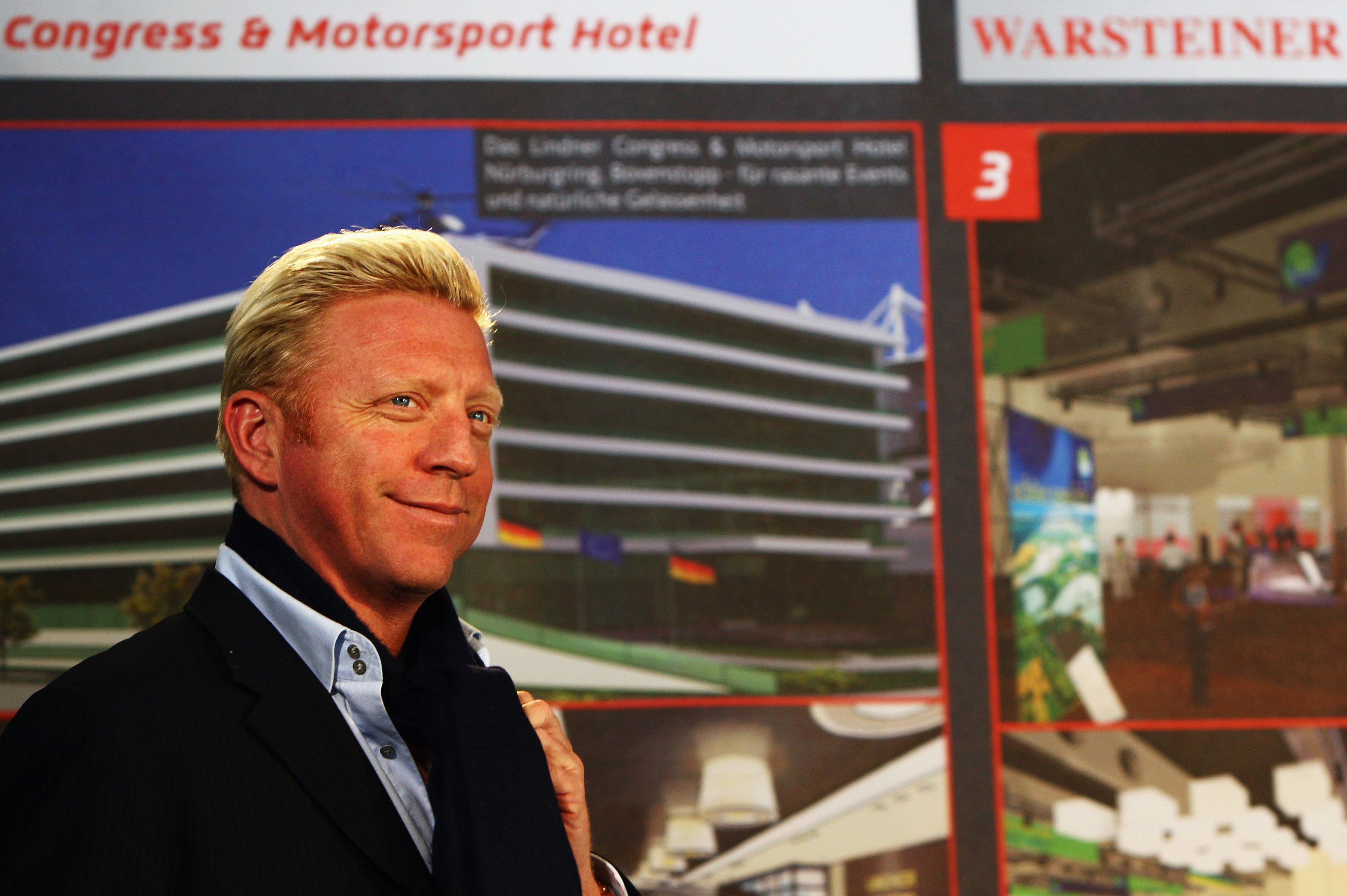 NUERBURG, GERMANY - MAY 28:  Former German tennis star Boris Becker is presented as new embassador of the Nuerburgring motorsport track during a press conference on May 28, 2009 at the Nuerburgring near Nuerburg, Germany.  (Photo by Vladimir Rys/Getty Ima