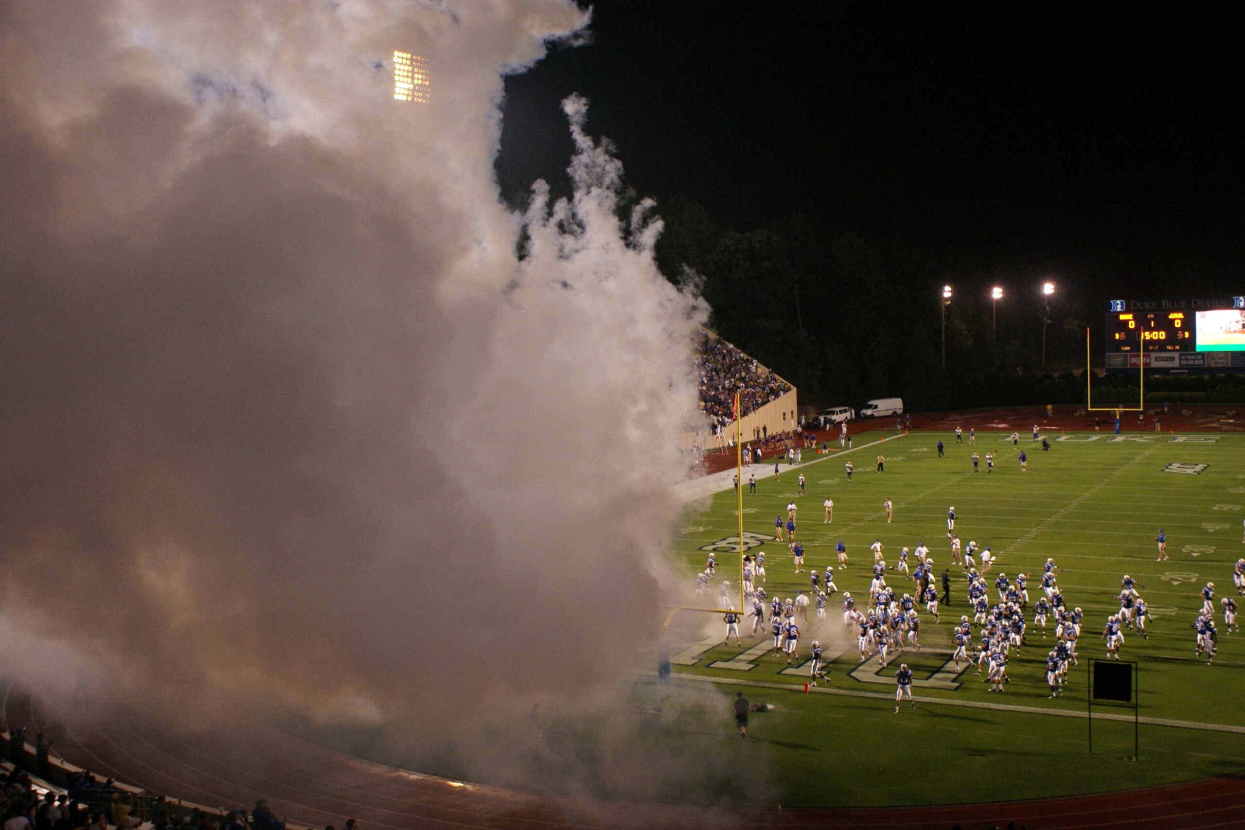 If the Blue Devils half-time show includes fireworks you can almost count on a plume of smoke to fill your lungs.