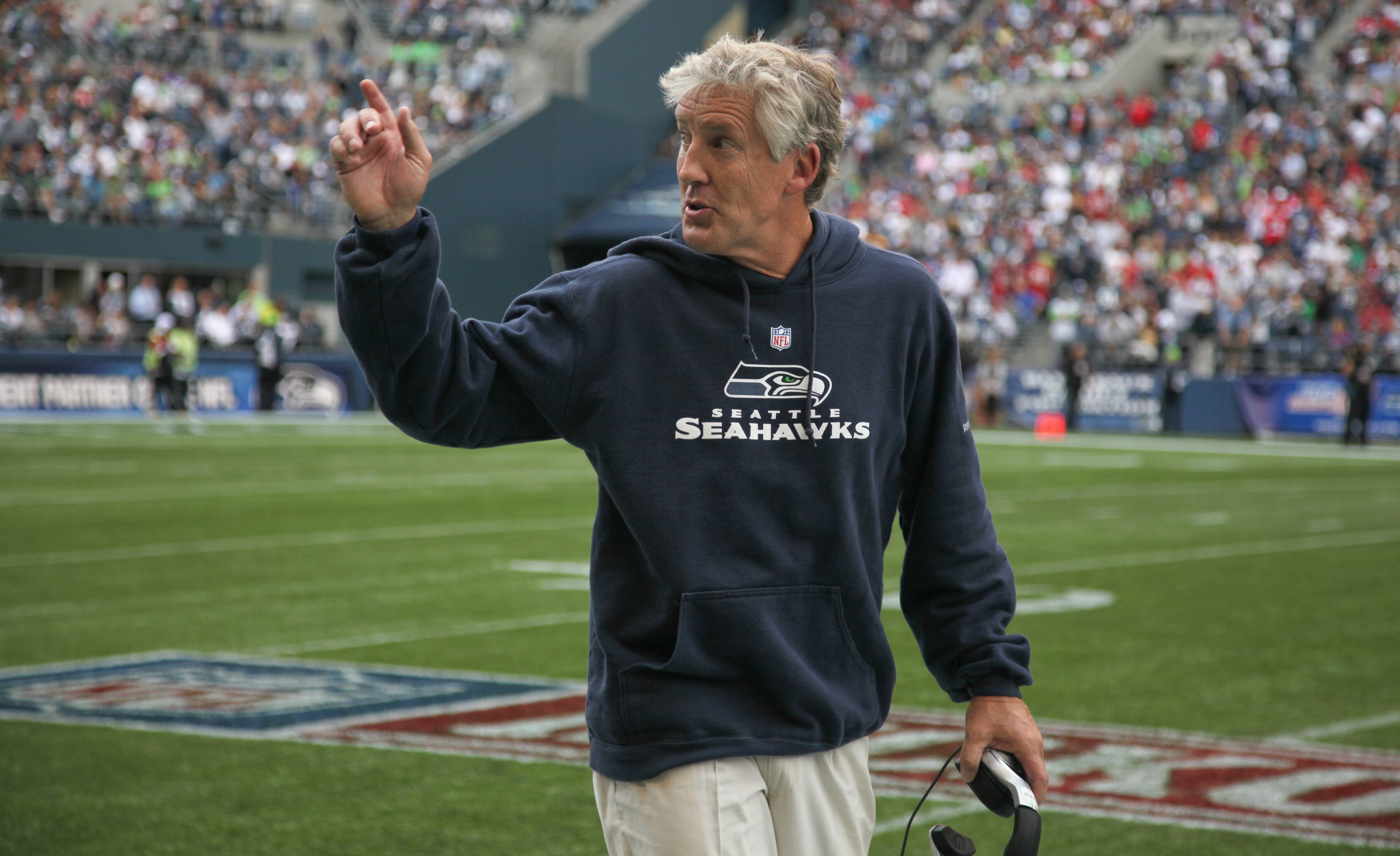 SEATTLE - SEPTEMBER 12: Head coach Pete Carroll of the Seattle Seahawks walks the sidelines during the NFL season opener against the San Francisco 49ers at Qwest Field on September 12, 2010 in Seattle, Washington. (Photo by Otto Greule Jr/Getty Images) SEATTLE - SEPTEMBER 12: Head coach Pete Carroll of the Seattle Seahawks walks the sidelines during the NFL season opener against the San Francisco 49ers at Qwest Field on September 12, 2010 in Seattle, Washington. (Photo by Otto Greule Jr/Getty Images)