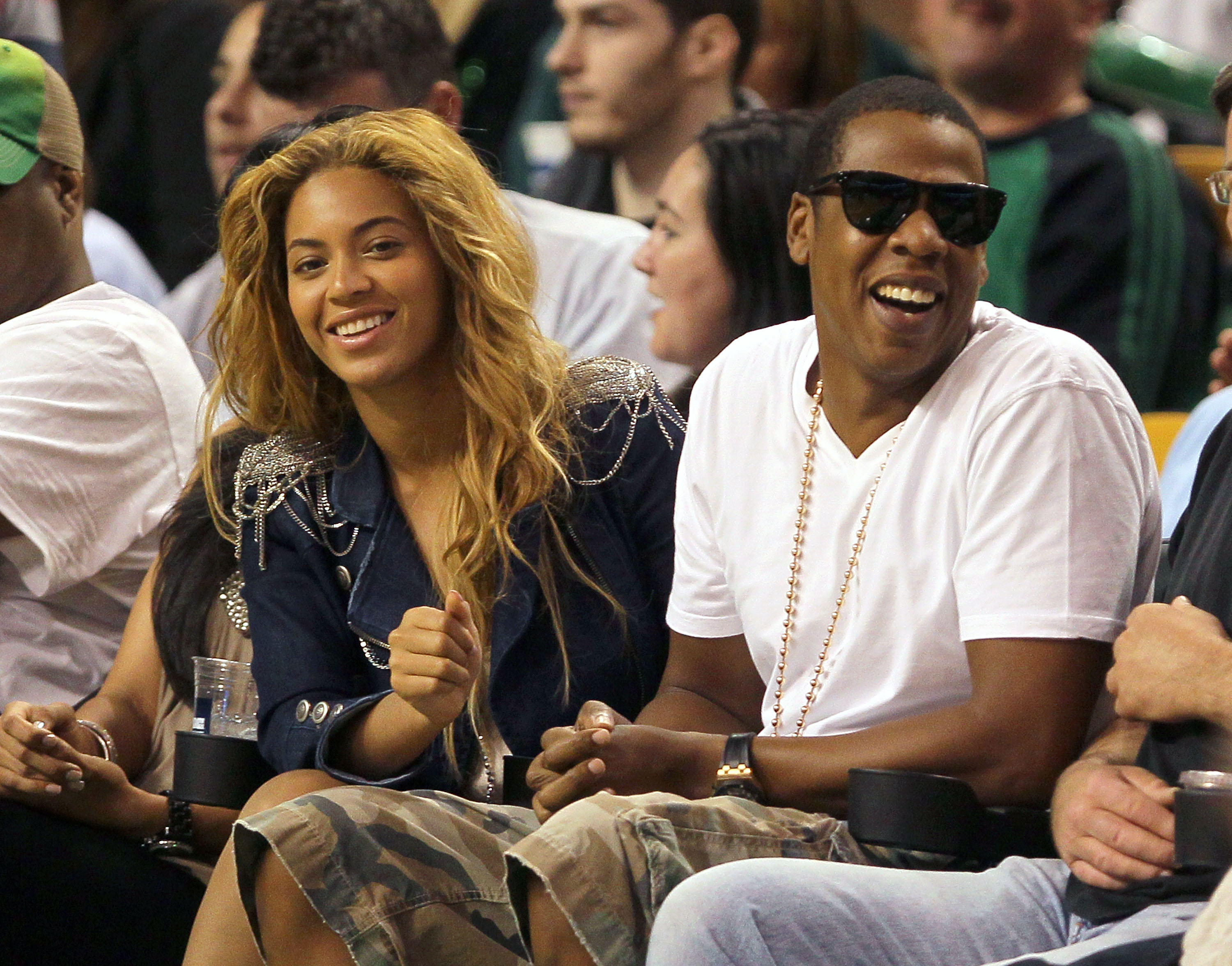 BOSTON - MAY 07:  Singers Beyonce and Jay-Z sit courtside during a game between the Cleveland Cavaliers and the Boston Celtics during Game Three of the Eastern Conference Semifinals during the 2010 NBA Playoffs at TD Banknorth Garden on May 7, 2010 in Bos