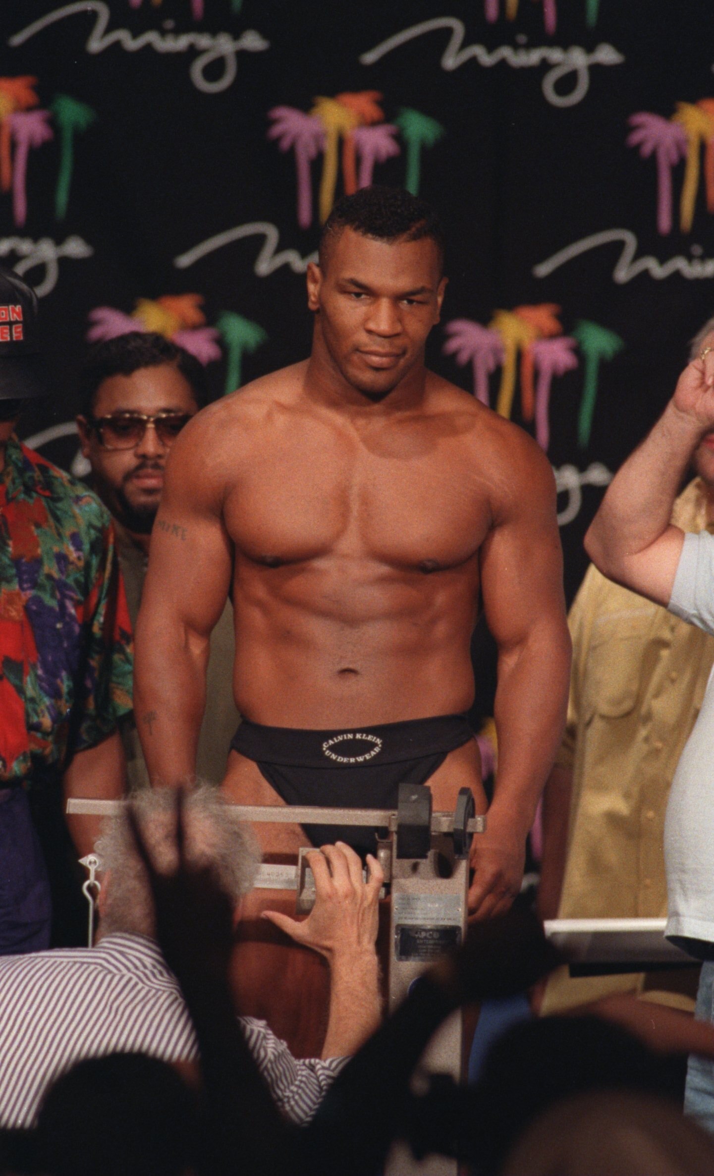 26 JUN 1991:  WORLD HEAVYWEIGHT CHAMPION MIKE TYSON DURING THE WEIGH IN PRIOR TO HIS FIGHT AGAINST RAZOR RUDDOCK AT THE MIRAGE IN LAS VEGAS, NEVADA. Mandatory Credit: Stephen Dunn/ALLSPORT