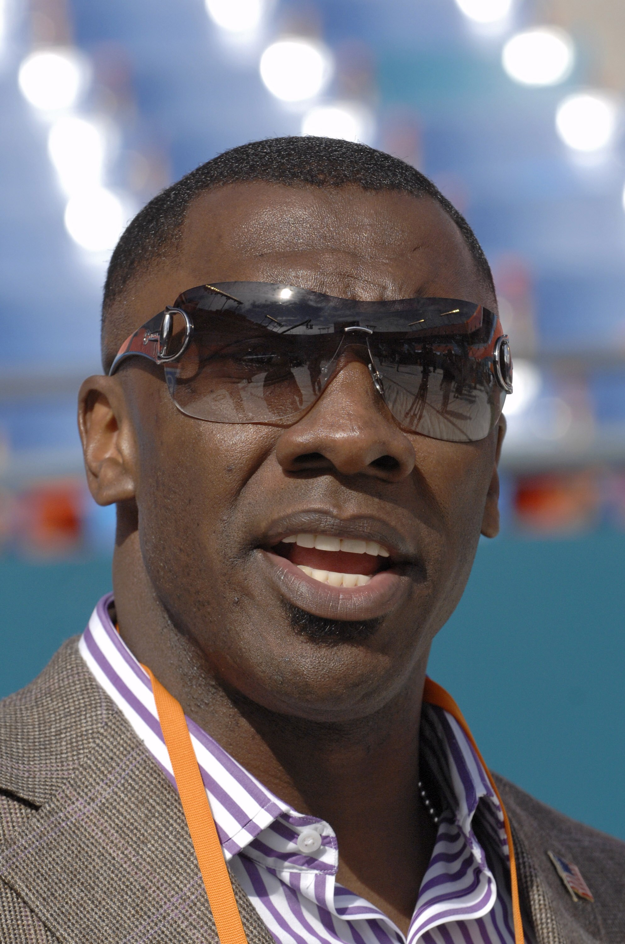 Shannon Sharpe during Media Day prior to Super Bowl XLI at Dolphins Stadium in Miami, Florida on January 30, 2007.  (Photo by Al Messerschmidt/Getty Images)