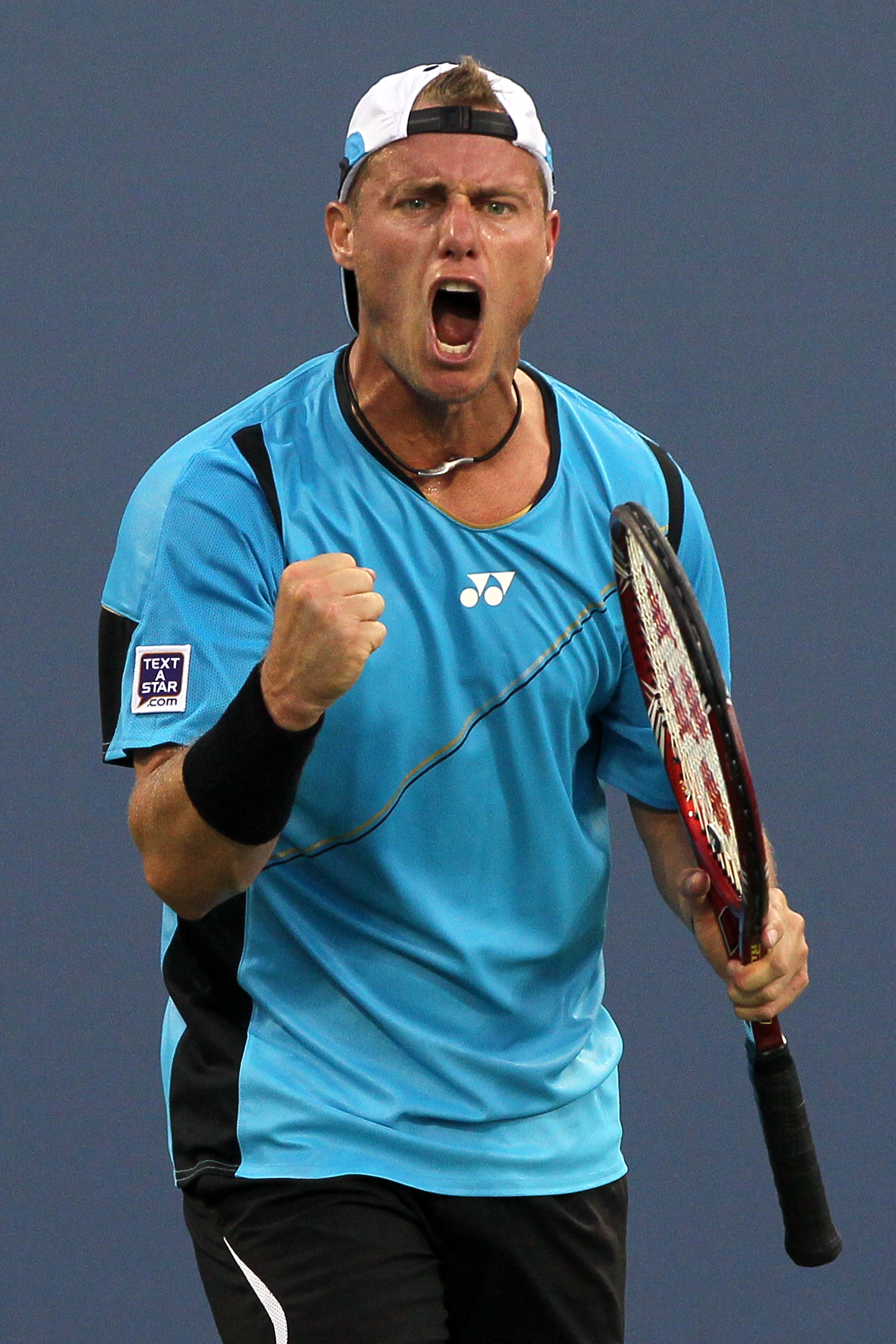 NEW YORK - AUGUST 30:  Lleyton Hewitt of Australia celebrates after a point against Paul-Henri Mathieu of France during the Men's Singles first round match on day one of the 2010 U.S. Open at the USTA Billie Jean King National Tennis Center on August 30,