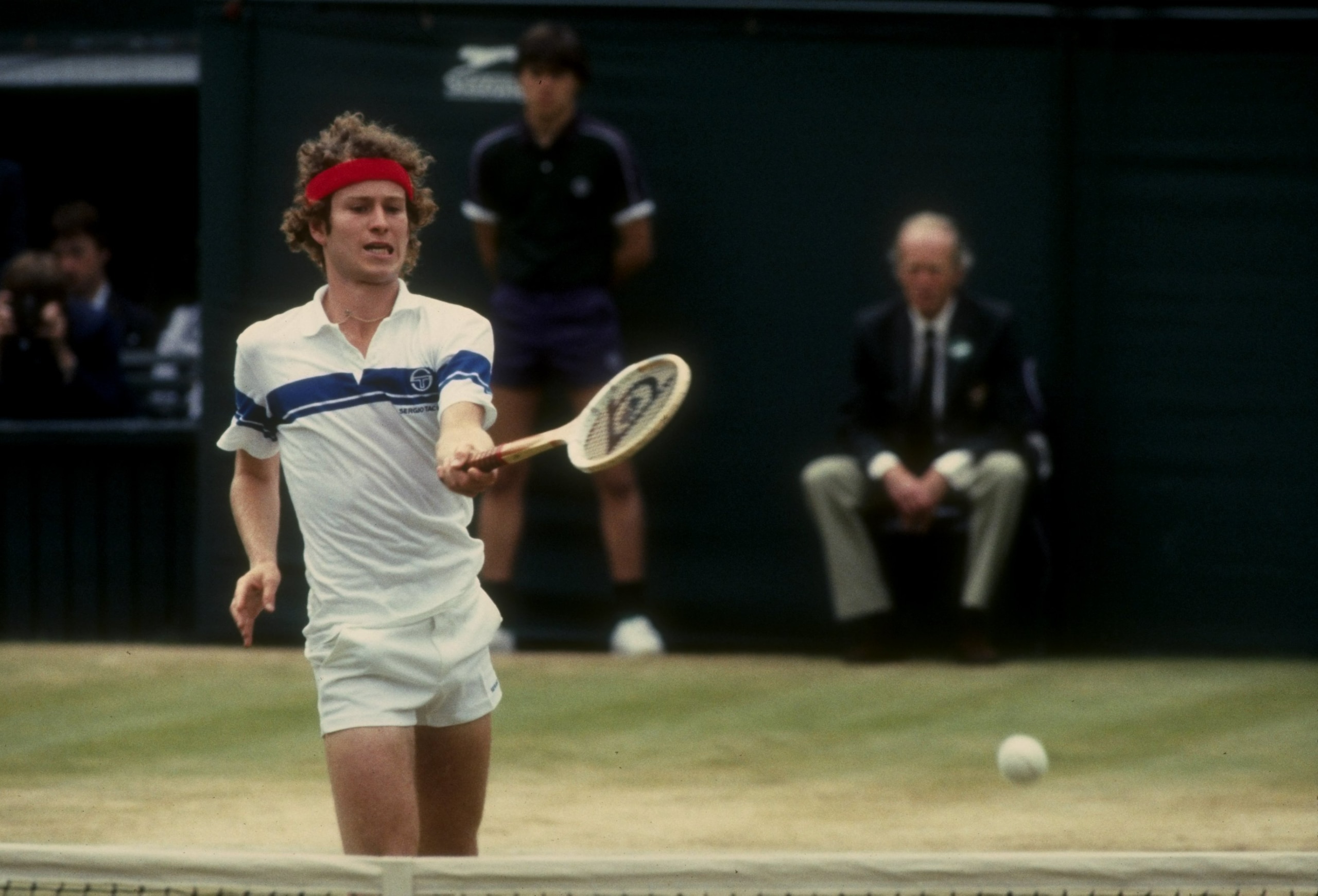Jul 1981: John McEnroe of the USA returns a shot during his match against Bjorn Borg in the finals of the 1981 Lawn Tennis Championships at the All-England Club in Wimbledon, England. McEnroe won the match 4-6, 7-6, 7-6, 6-4. Mandatory Credit: Tony Duff Jul 1981: John McEnroe of the USA returns a shot during his match against Bjorn Borg in the finals of the 1981 Lawn Tennis Championships at the All-England Club in Wimbledon, England. McEnroe won the match 4-6, 7-6, 7-6, 6-4. Mandatory Credit: Tony Duff