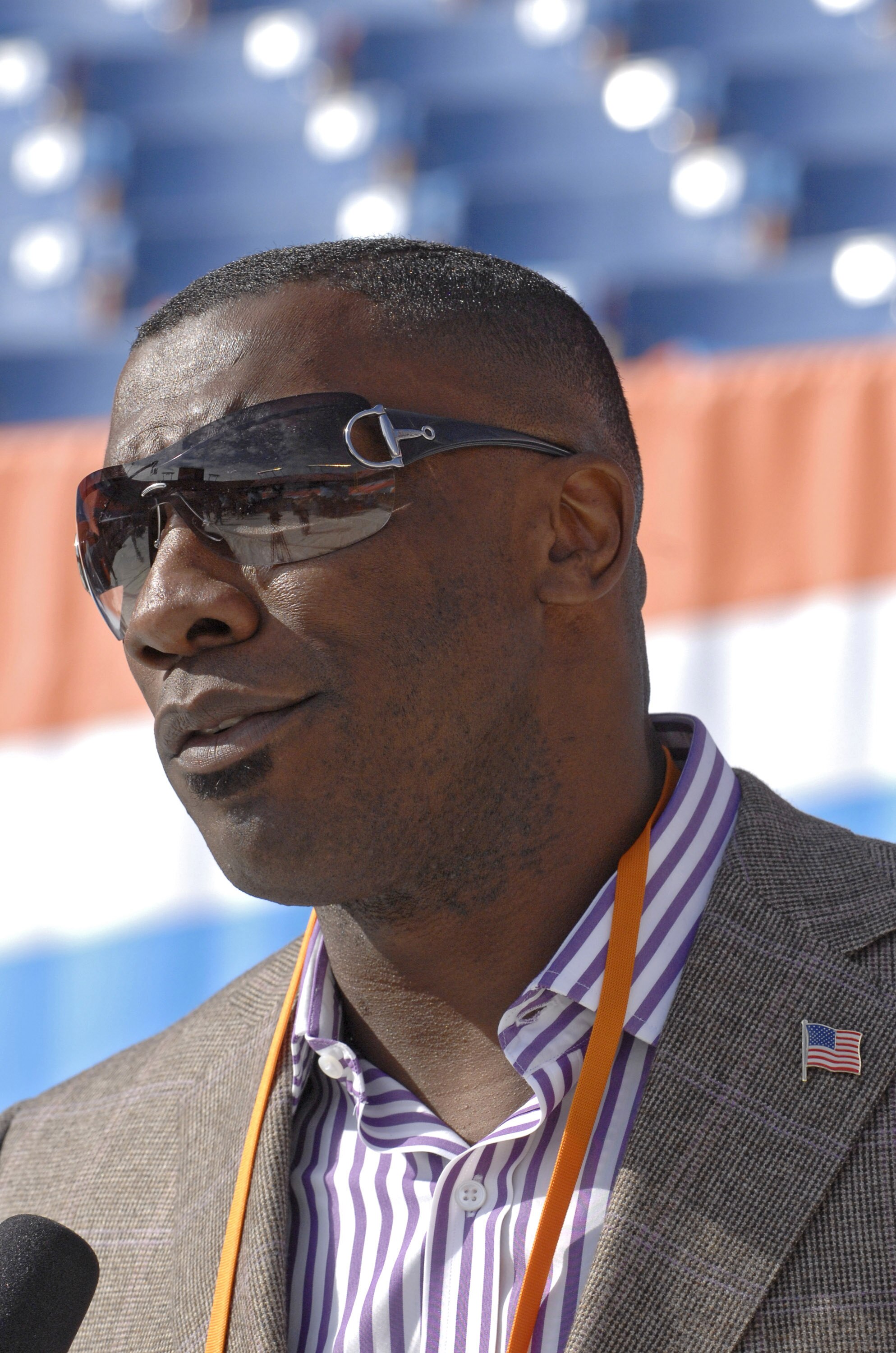 Shannon Sharpe during Media Day prior to Super Bowl XLI at Dolphins Stadium in Miami, Florida on January 30, 2007.  (Photo by Al Messerschmidt/Getty Images)