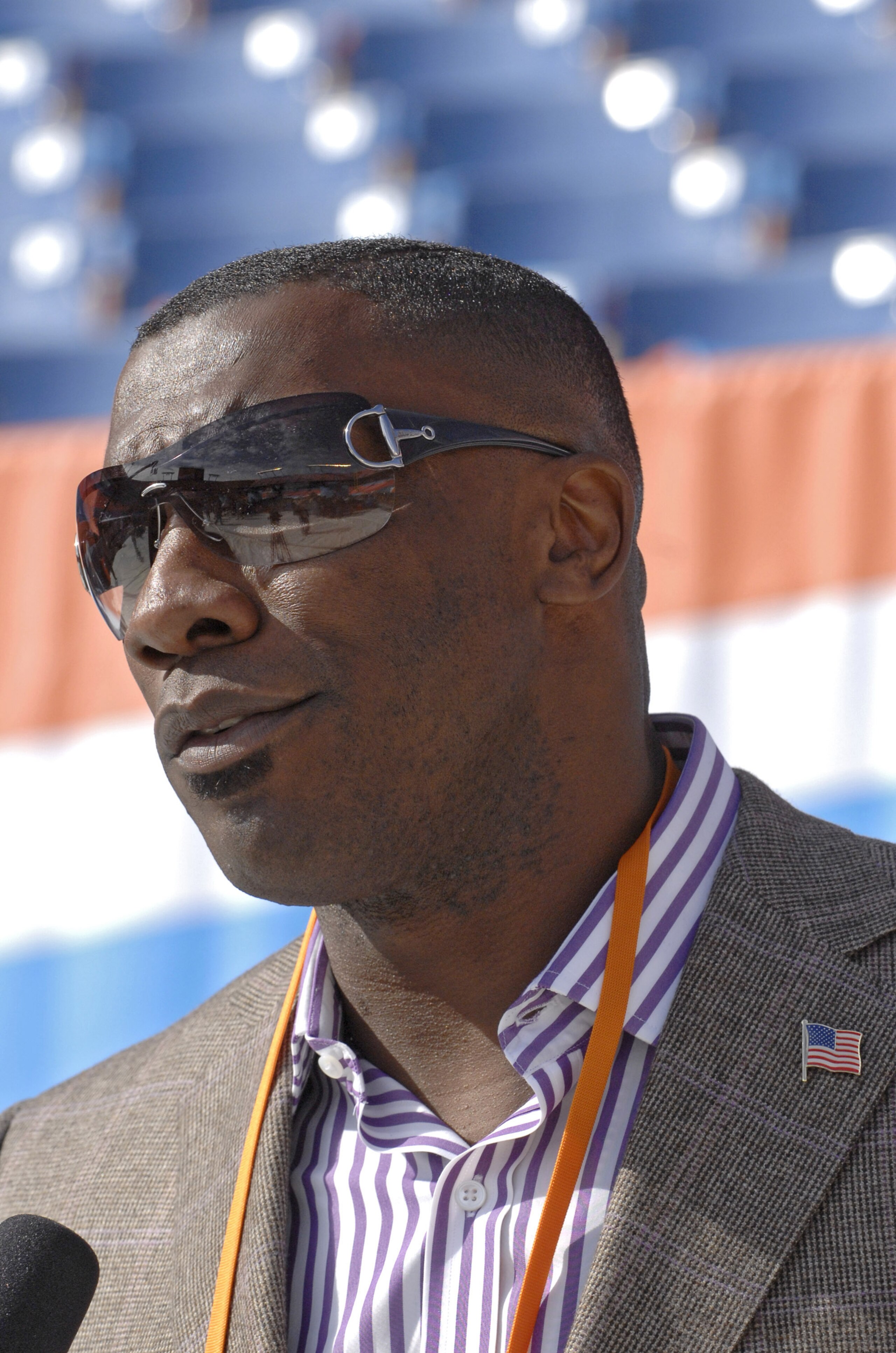 Shannon Sharpe during Media Day prior to Super Bowl XLI at Dolphins Stadium in Miami, Florida on January 30, 2007. (Photo by Al Messerschmidt/Getty Images) Shannon Sharpe during Media Day prior to Super Bowl XLI at Dolphins Stadium in Miami, Florida on January 30, 2007. (Photo by Al Messerschmidt/Getty Images)