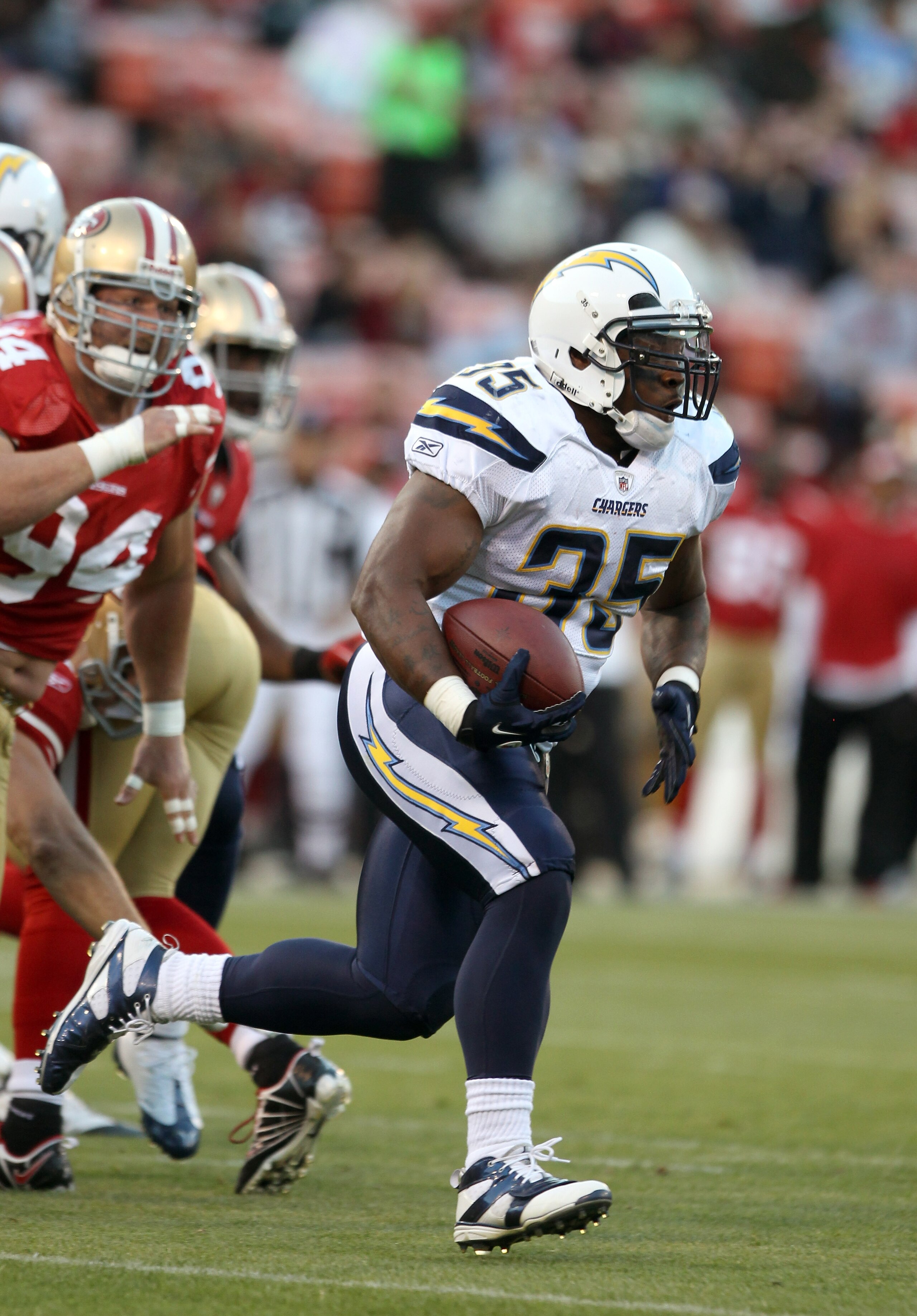 SAN FRANCISCO - SEPTEMBER 02: Mike Tolbert #35 of the San Diego Chargers runs with the ball during their game against the San Francisco 49ers at Candlestick Park on September 2, 2010 in San Francisco, California. (Photo by Ezra Shaw/Getty Images) SAN FRANCISCO - SEPTEMBER 02: Mike Tolbert #35 of the San Diego Chargers runs with the ball during their game against the San Francisco 49ers at Candlestick Park on September 2, 2010 in San Francisco, California. (Photo by Ezra Shaw/Getty Images)