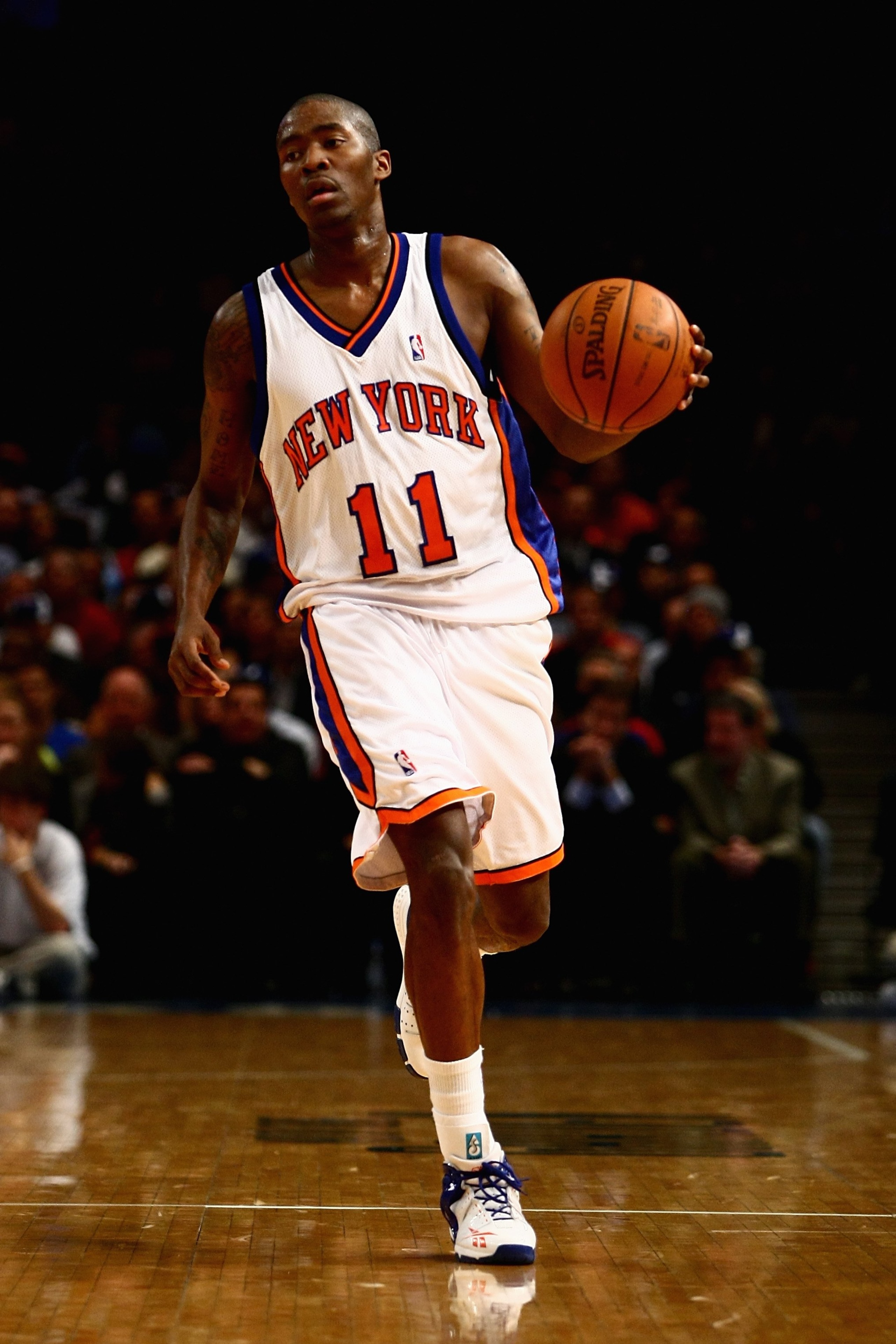 NEW YORK - OCTOBER 29:  Jamal Crawford #11 of the New York Knicks brings the ball up court during the game against the Miami Heat on Octobet 29, 2008 at Madison Square Garden in New York City.  The Knicks won 120-115.  NOTE TO USER: User expressly acknowl