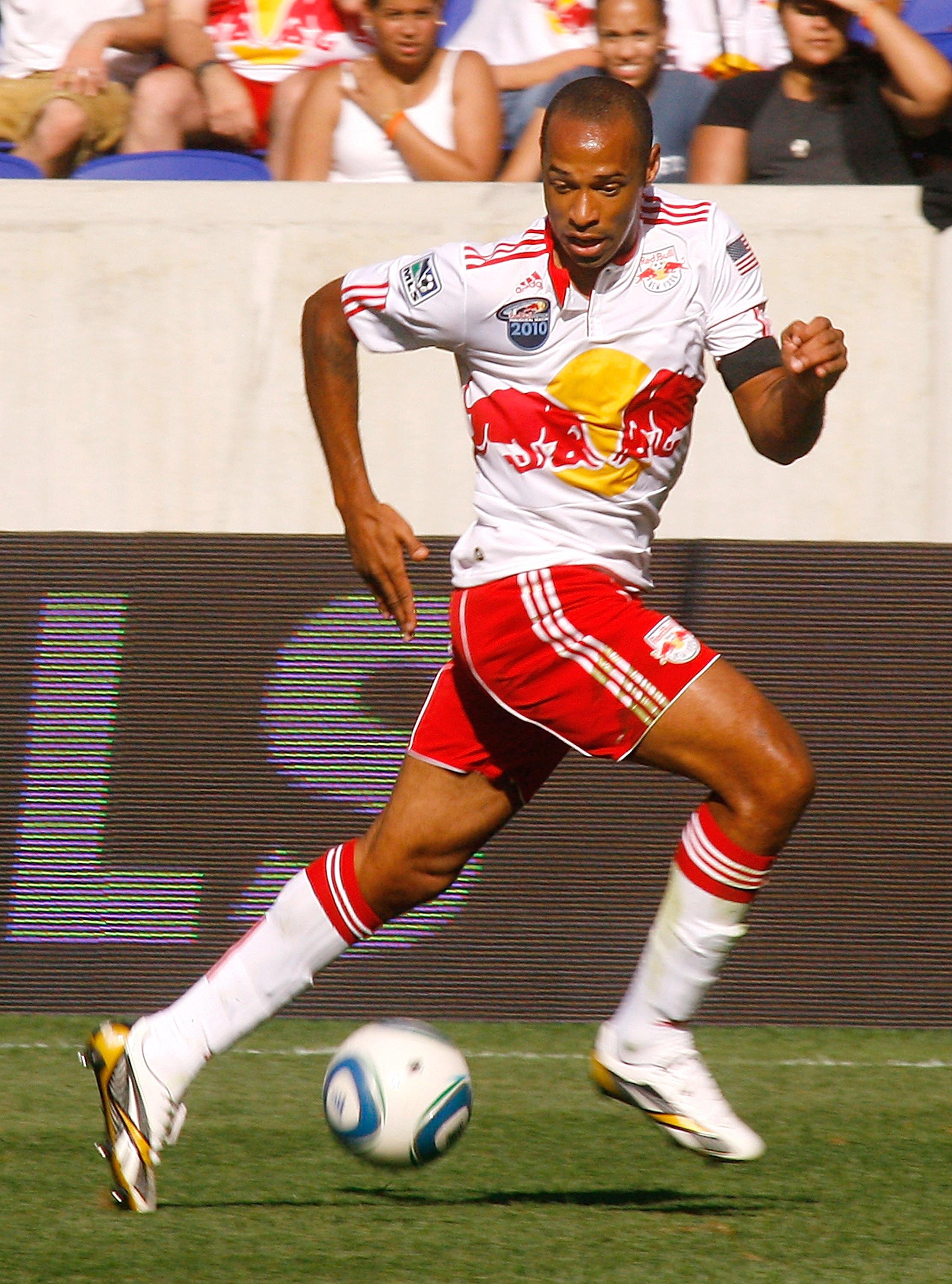 HARRISON, NJ - SEPTEMBER 11: Thierry Henry #14 of the New York Red Bulls plays the ball against the Colorado Rapids during the game at Red Bull Arena on September 11, 2010 in Harrison, New Jersey. (Photo by Andy Marlin/Getty Images)