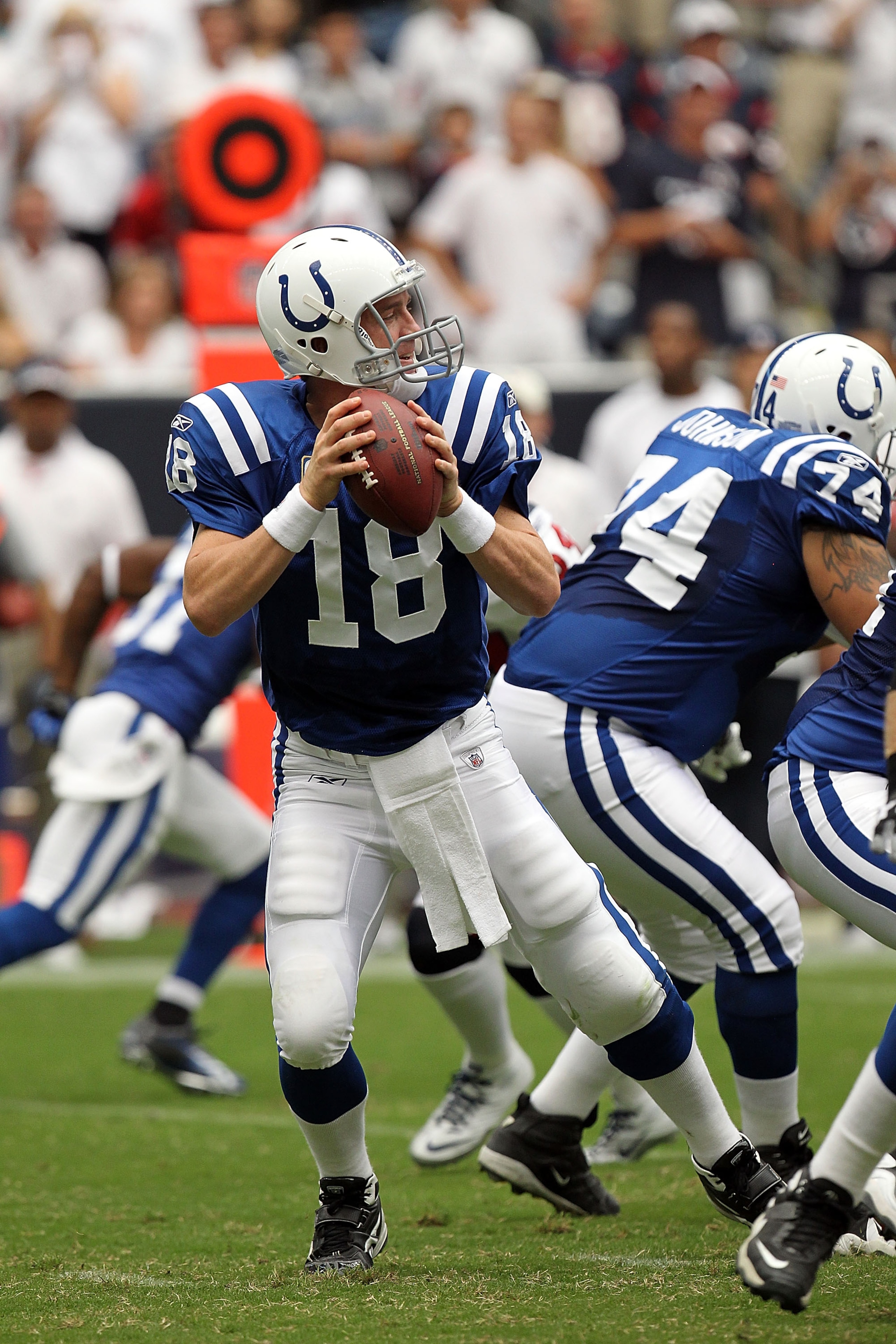 HOUSTON - SEPTEMBER 12:  Quarterback Peyton Manning #18 of the Indianapolis Colts in the NFL season opener against the Houston Texans at Reliant Stadium on September 12, 2010 in Houston, Texas.  (Photo by Ronald Martinez/Getty Images)