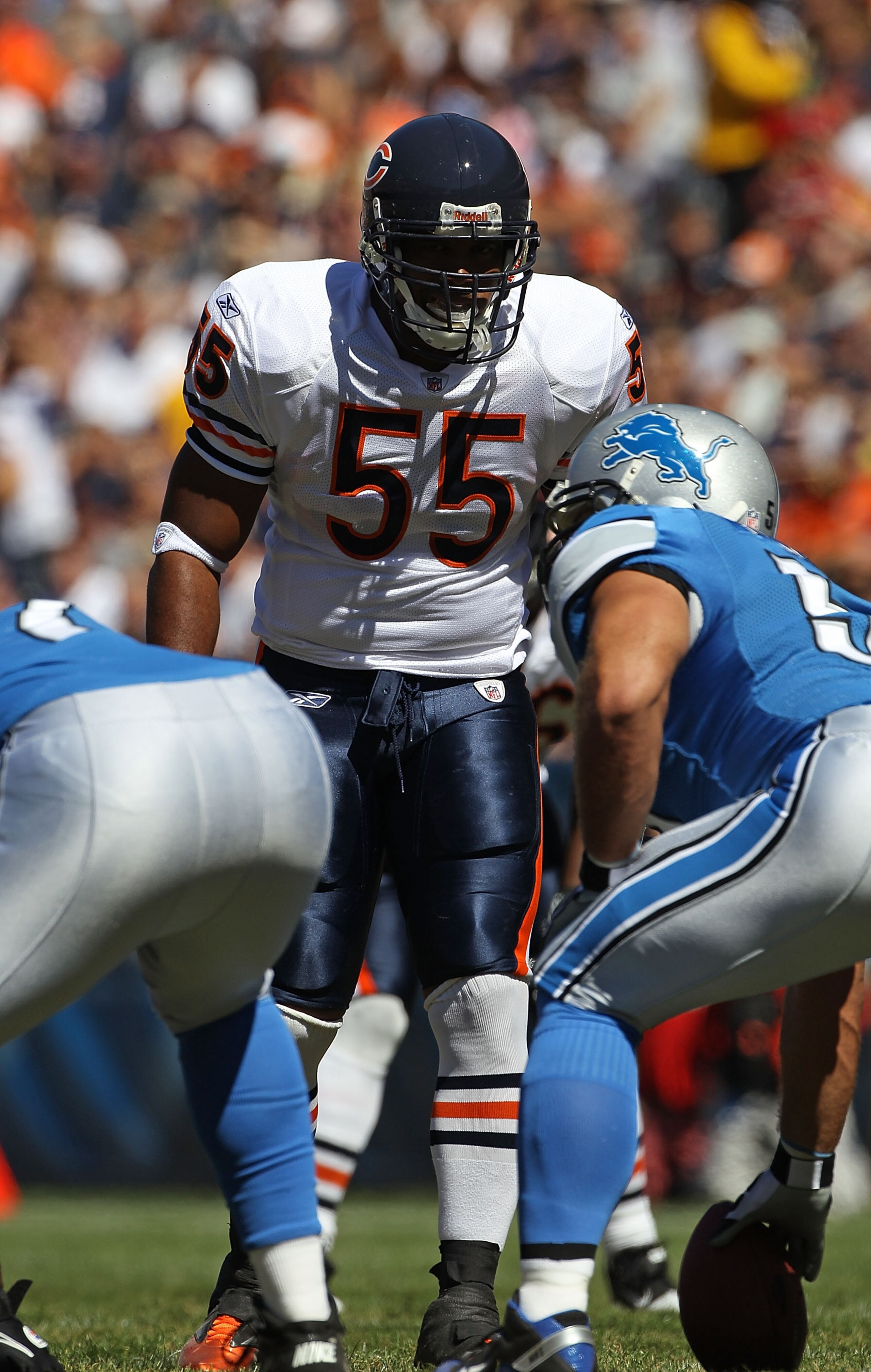CHICAGO - SEPTEMBER 12: Lance Briggs #55 of the Chicago Bears awaits the start of play against the Detroit Lions during the NFL season opening game at Soldier Field on September 12, 2010 in Chicago, Illinois. The Bears defeated the Lions 19-14. (Photo by CHICAGO - SEPTEMBER 12: Lance Briggs #55 of the Chicago Bears awaits the start of play against the Detroit Lions during the NFL season opening game at Soldier Field on September 12, 2010 in Chicago, Illinois. The Bears defeated the Lions 19-14. (Photo by