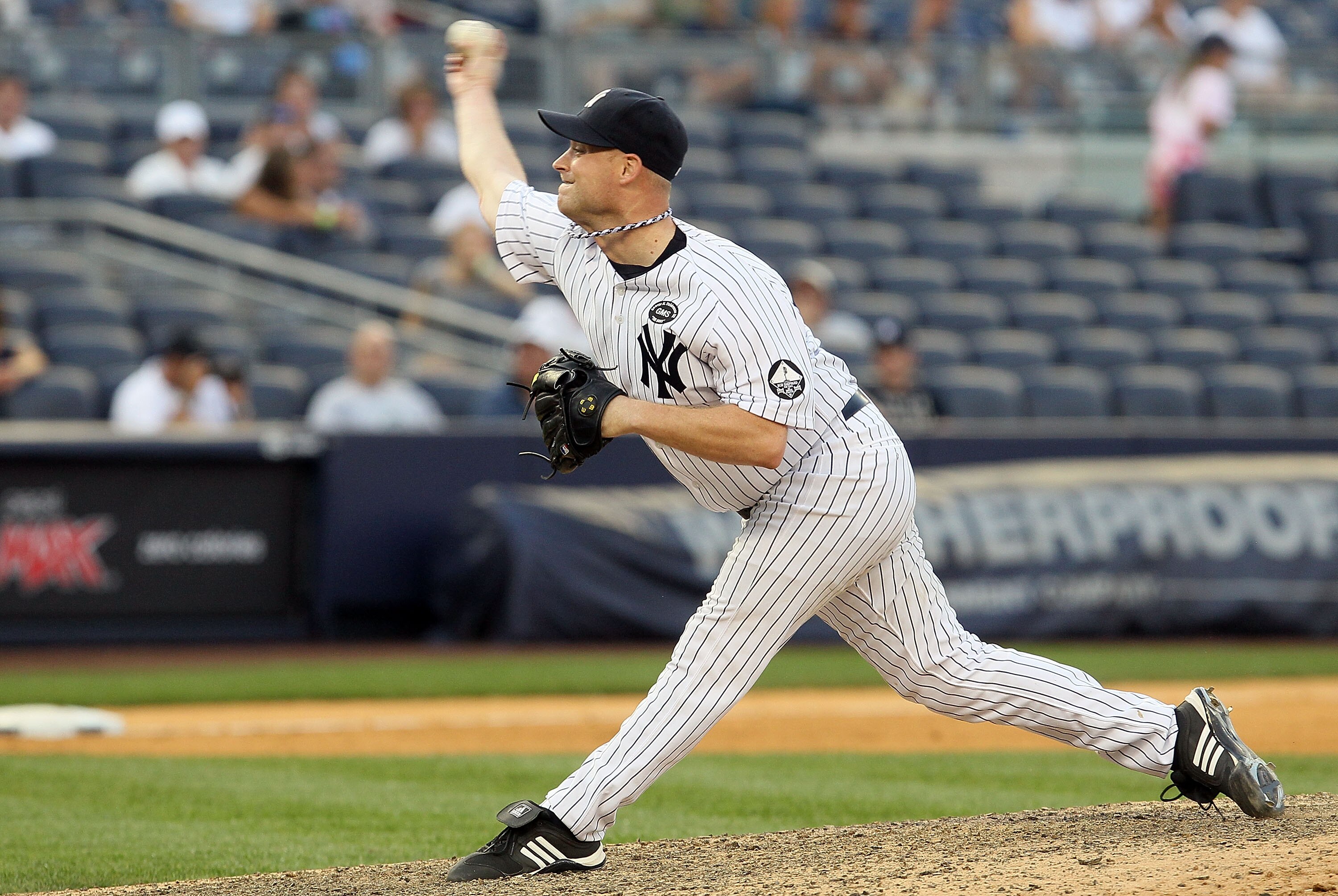 NEW YORK - JULY 17:  Chad Gaudin #41 of the New York Yankees delivers a pitch against against the Tampa Bay Rays on July 17, 2010 at Yankee Stadium in the Bronx borough of New York City.  (Photo by Jim McIsaac/Getty Images)