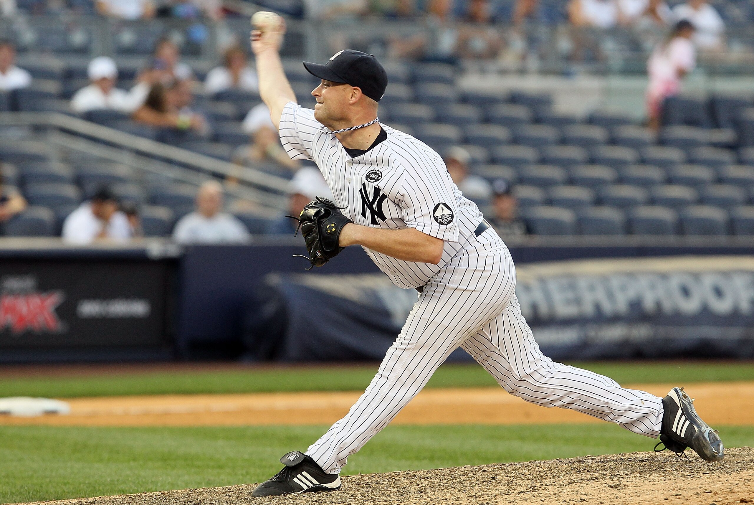 NEW YORK - JULY 17:  Chad Gaudin #41 of the New York Yankees delivers a pitch against against the Tampa Bay Rays on July 17, 2010 at Yankee Stadium in the Bronx borough of New York City.  (Photo by Jim McIsaac/Getty Images)