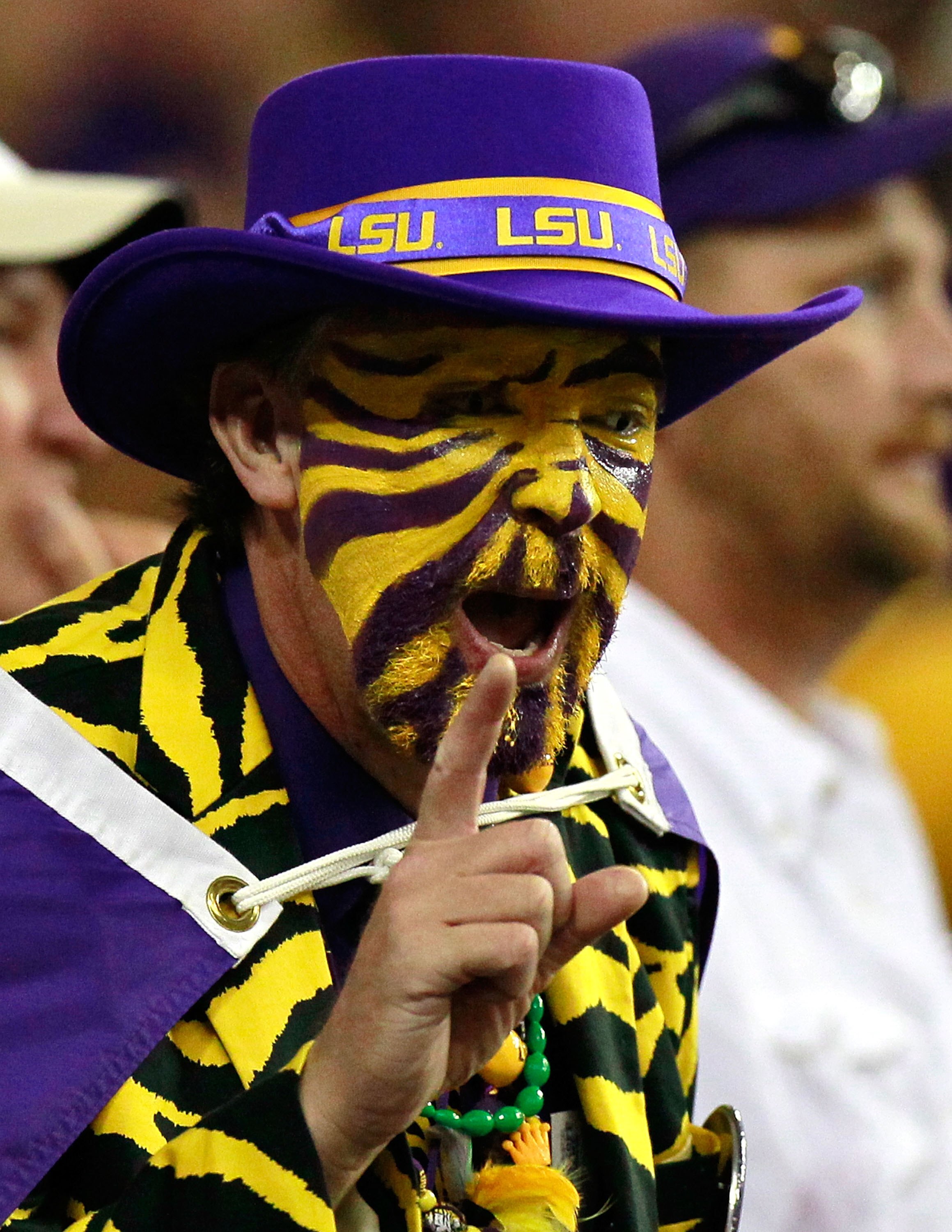 ATLANTA - SEPTEMBER 04:  A fan of the LSU Tigers against the North Carolina Tar Heels during the Chick-fil-A Kickoff Game at Georgia Dome on September 4, 2010 in Atlanta, Georgia.  (Photo by Kevin C. Cox/Getty Images)