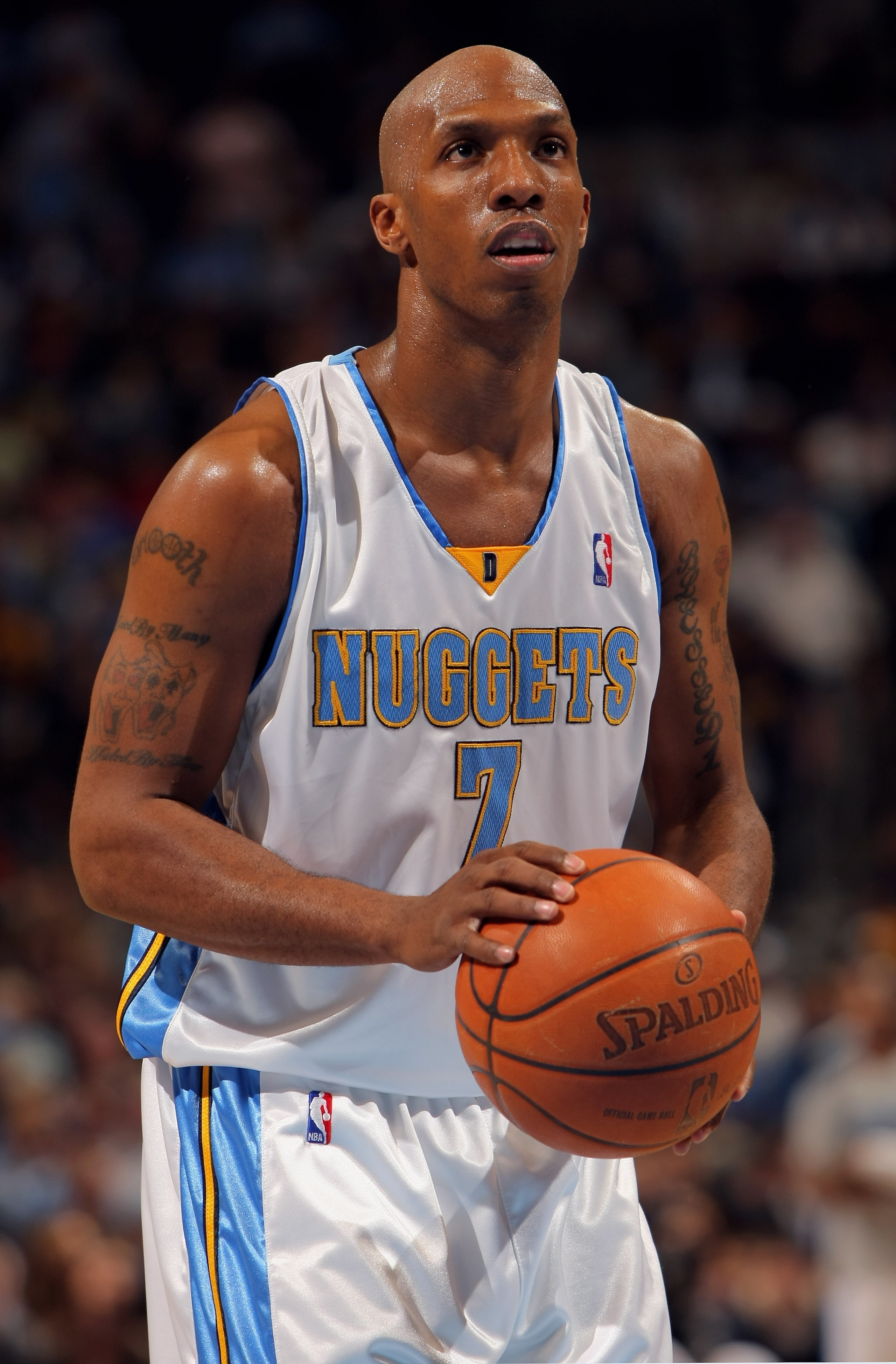 DENVER - APRIL 19:  Chauncey Billups #7 of the Denver Nuggets takes a free throw against the New Orleans Hornets in Game One of the Western Conference Quarterfinals during the 2009 NBA Playoffs at Pepsi Center on April 19, 2009 in Denver, Colorado. Billup