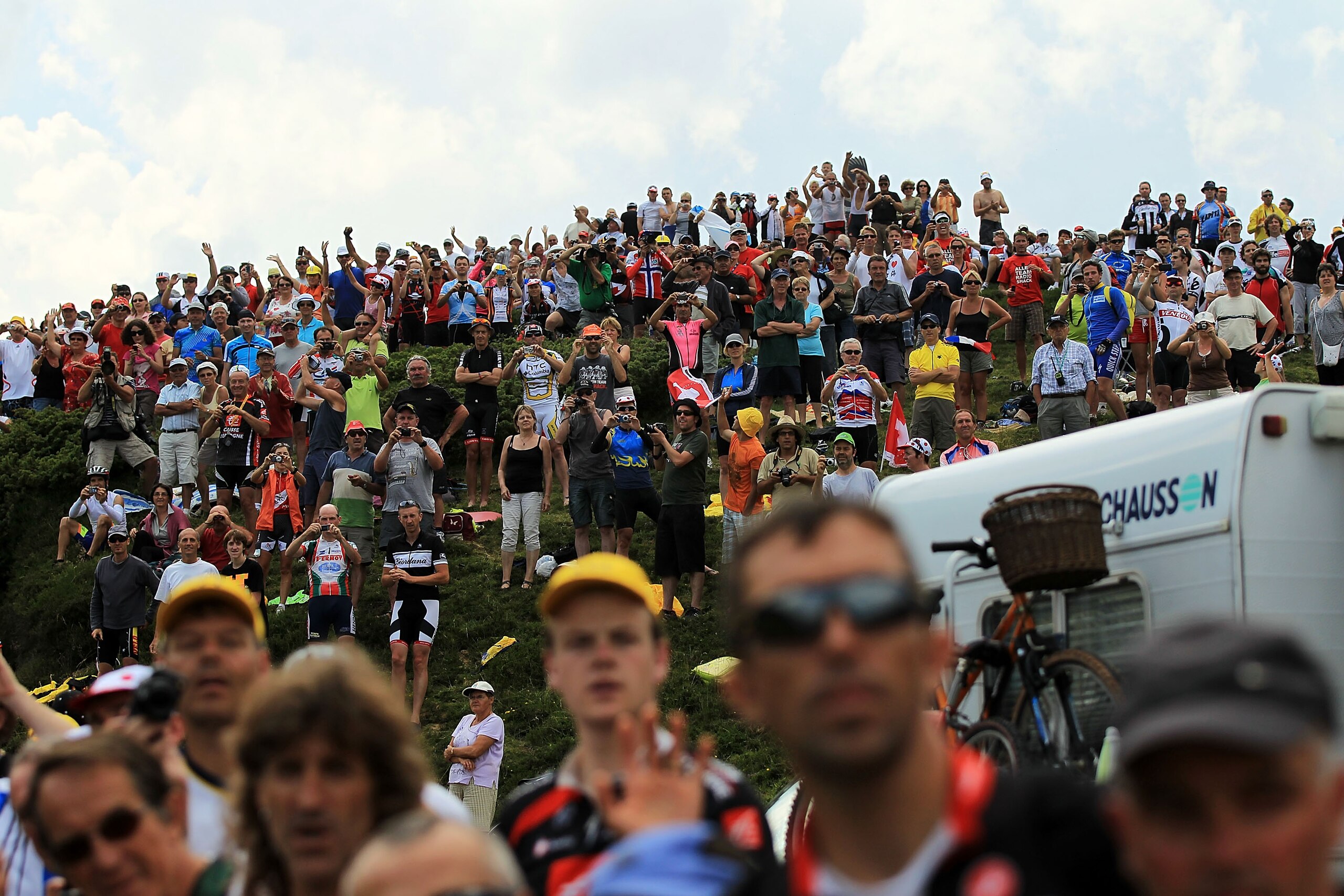 PAU, FRANCE - JULY 20: Tens of thousands of fans lined the roads of stage 16 of the Tour de France on July 20, 2010 in Pau, France. The stage, between Bagneres-de-Luchon and Pau, featured four major climbs including the Col du Tourmalet. French rider Pier