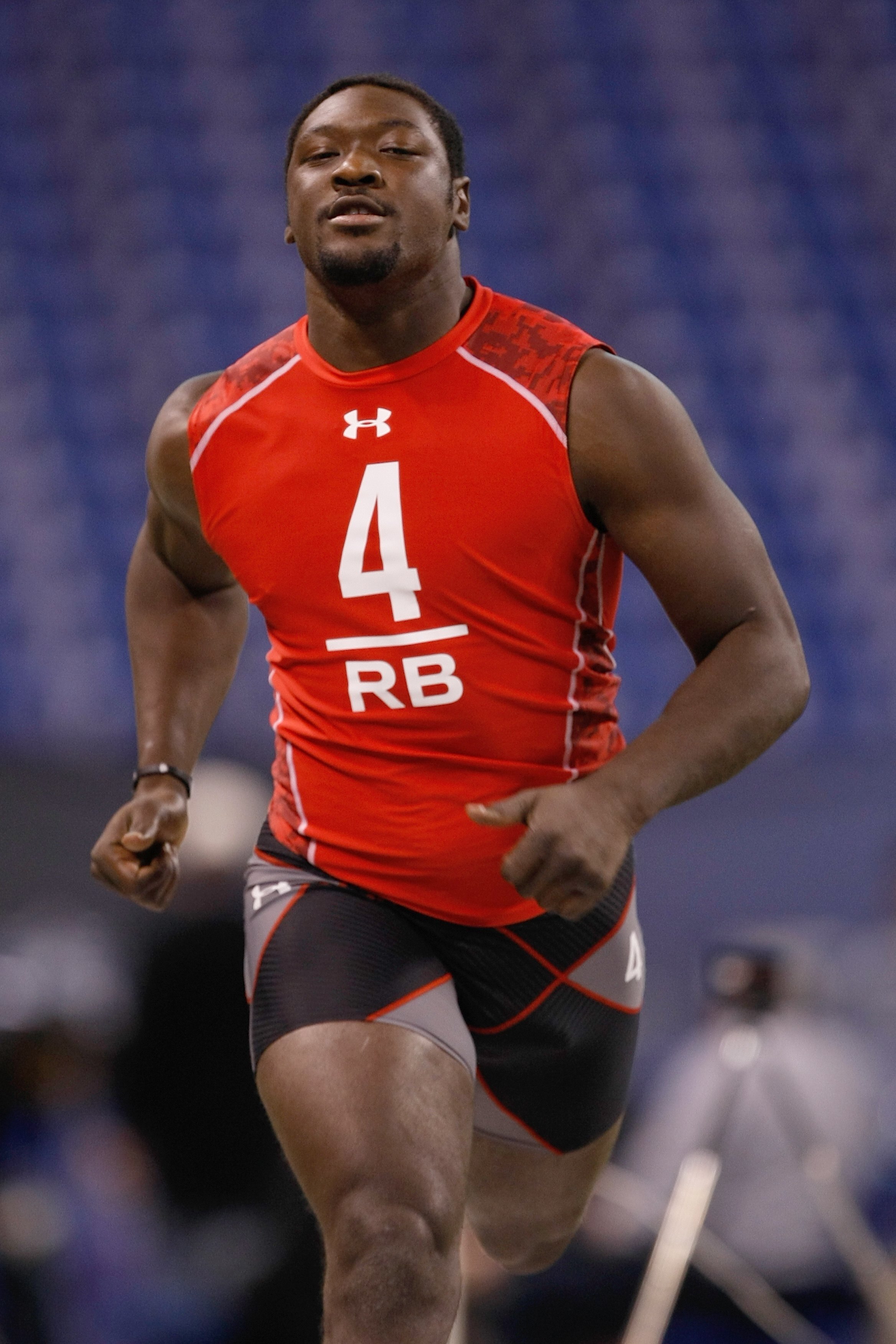 INDIANAPOLIS, IN - FEBRUARY 28: Running back Legarrette Blount of Oregon runs the 40 yard dash during the NFL Scouting Combine presented by Under Armour at Lucas Oil Stadium on February 28, 2010 in Indianapolis, Indiana. (Photo by Scott Boehm/Getty Images