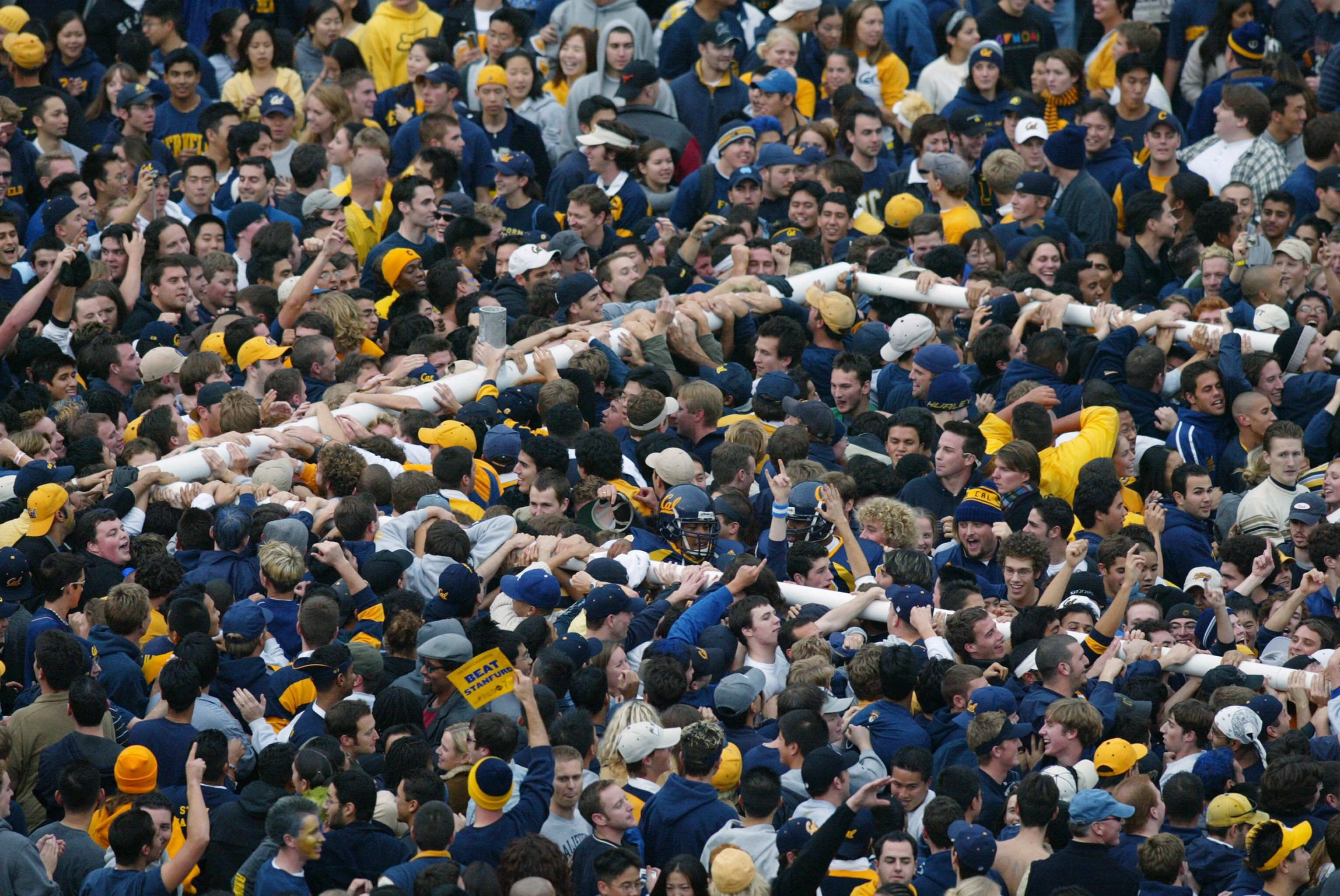 BERKELEY, CA - NOVEMBER 23:  Fans of the California Golden Bears tear down a goalpost following the 105th Big Game against the Stanford Cardinal at Memorial Stadium on November 23, 2002 in Berkeley, California.  California won 30-7.  (Photo by: Donald Mir