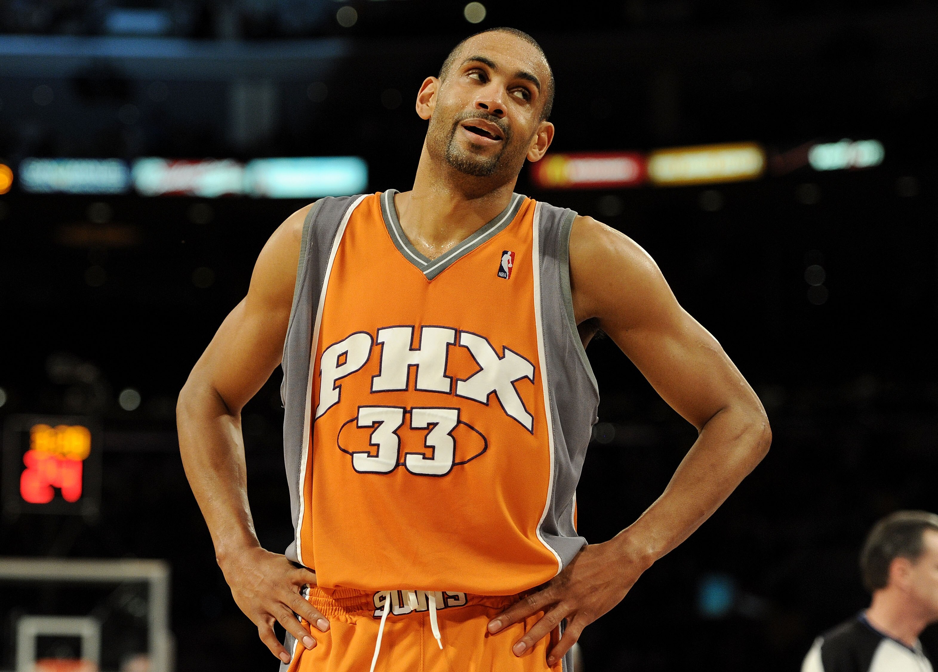 LOS ANGELES, CA - MAY 19:  Grant Hill #33 of the Phoenix Suns reacts to a play against the Los Angeles Lakers in the fourth quarter of Game Two of the Western Conference Finals during the 2010 NBA Playoffs at Staples Center on May 19, 2010 in Los Angeles,