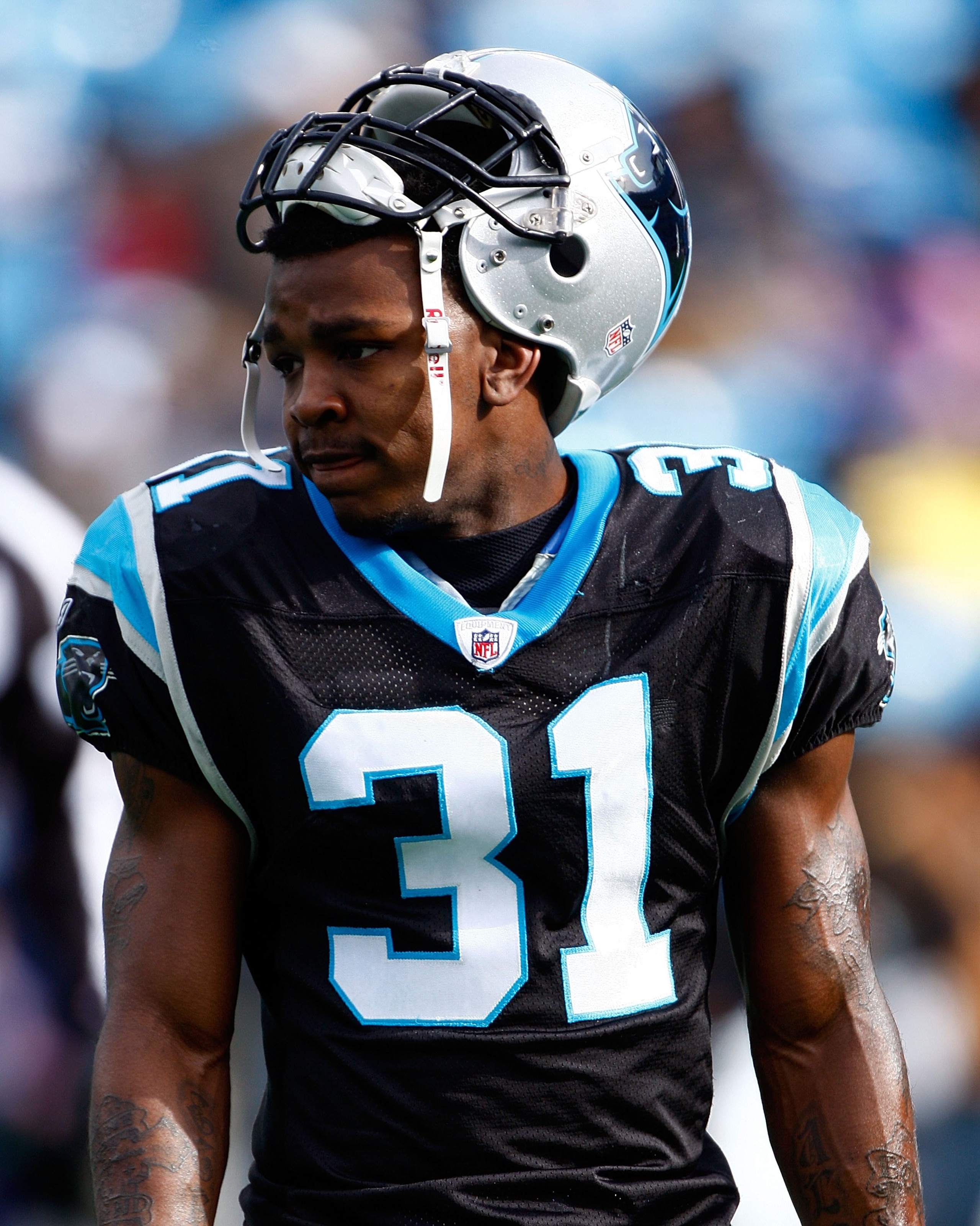 CHARLOTTE, NC - JANUARY 03:  Richard Marshall #31 of the Carolina Panthers walks off the field during the game against the New Orleans Saints at Bank of America Stadium on January 3, 2010 in Charlotte, North Carolina.  (Photo by Scott Halleran/Getty Image