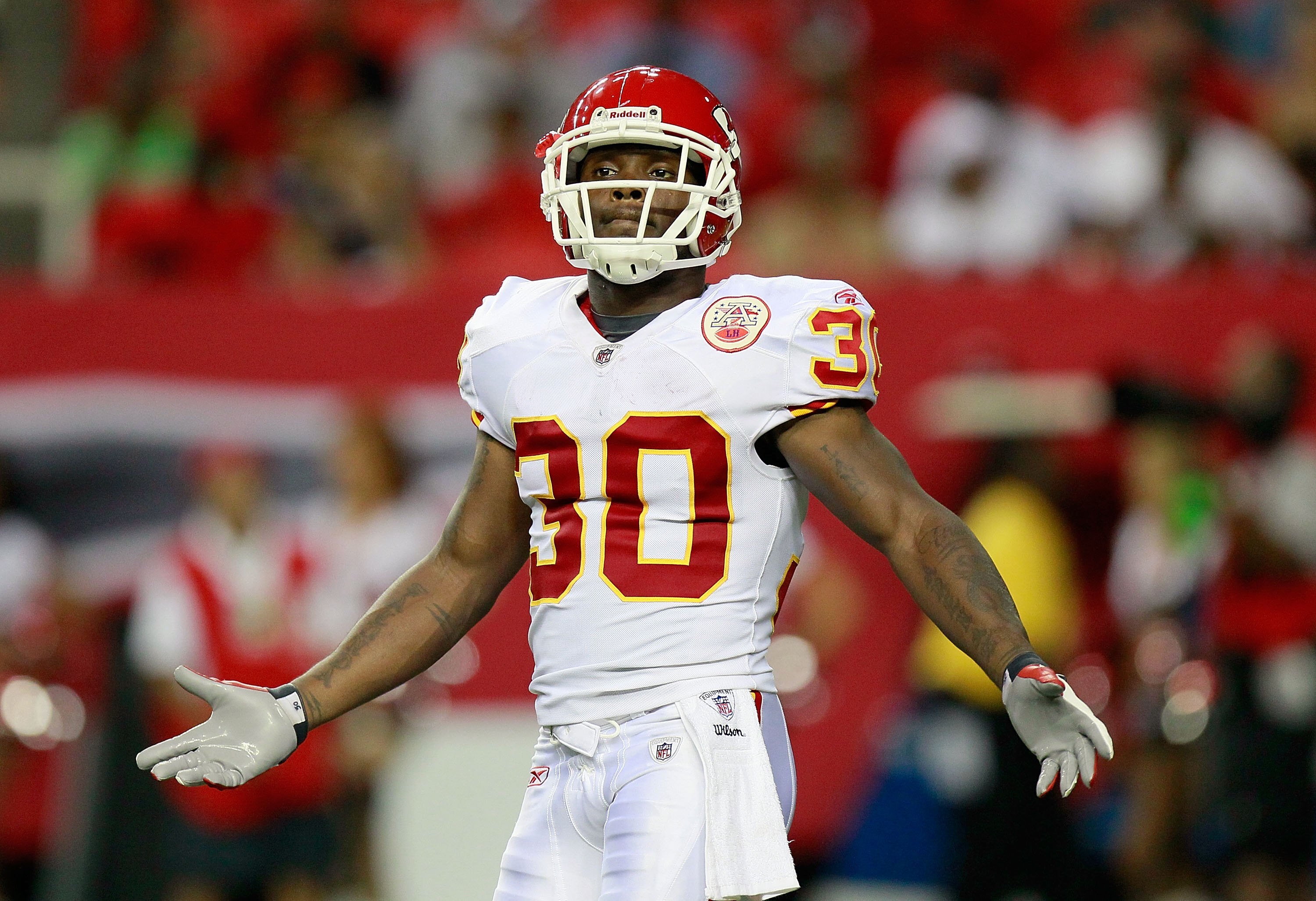 ATLANTA - AUGUST 13:  Javier Arenas #30 of the Kansas City Chiefs against the Atlanta Falcons at Georgia Dome on August 13, 2010 in Atlanta, Georgia.  (Photo by Kevin C. Cox/Getty Images)