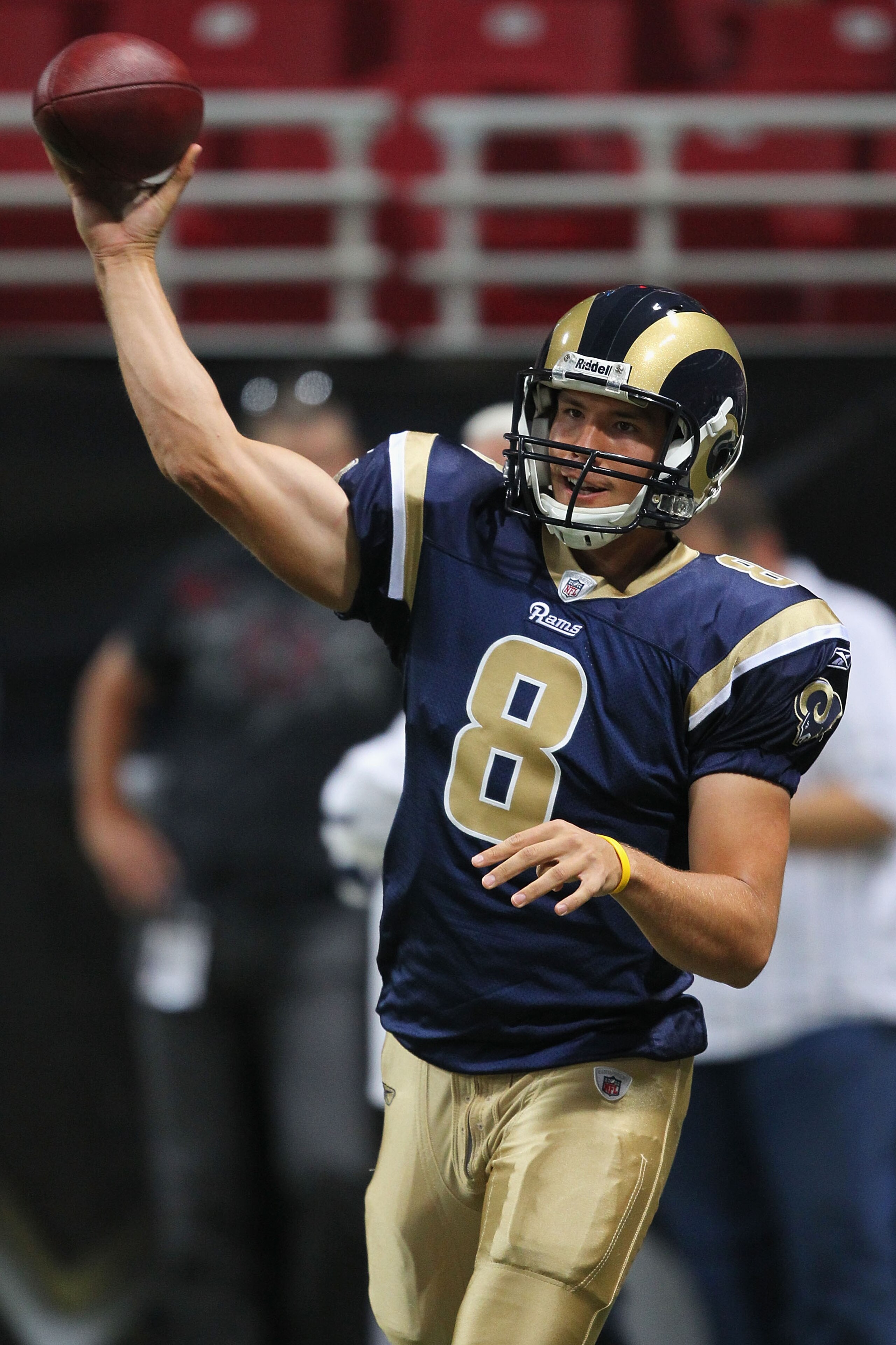 ST. LOUIS - SEPTEMBER 12: Sam Bradford #8 of the St. Louis Rams warms up prior to the NFL season opener against the Arizona Cardinals at the Edward Jones Dome on September 12, 2010 in St. Louis, Missouri. (Photo by Dilip Vishwanat/Getty Images) ST. LOUIS - SEPTEMBER 12: Sam Bradford #8 of the St. Louis Rams warms up prior to the NFL season opener against the Arizona Cardinals at the Edward Jones Dome on September 12, 2010 in St. Louis, Missouri. (Photo by Dilip Vishwanat/Getty Images)