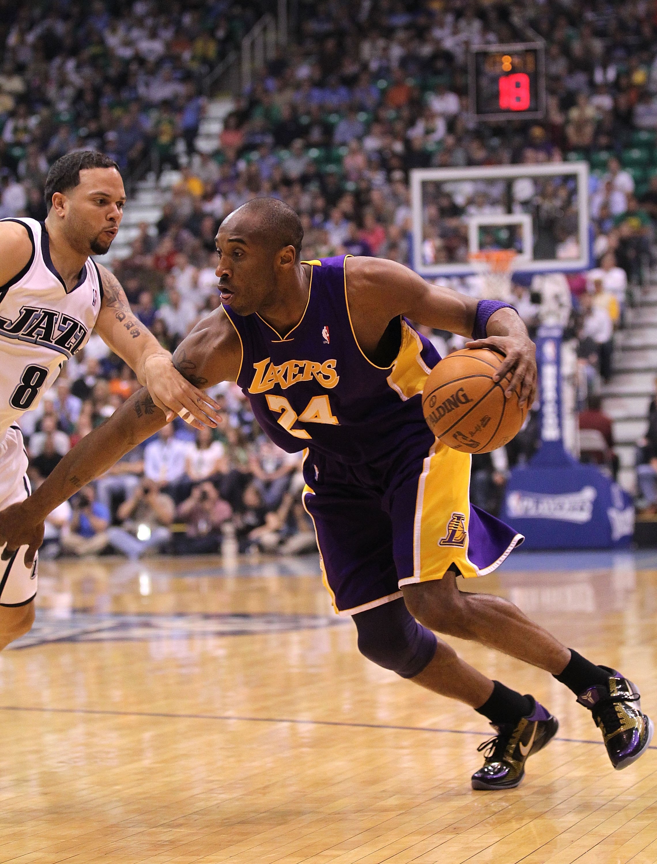 SALT LAKE CITY - MAY 10: Kobe Bryant #24 of the Los Angeles Lakers in action against the Utah Jazz during Game Four of the Western Conference Semifinals of the 2010 NBA Playoffs on May 10, 2010 at Energy Solutions Arena in Salt Lake City, Utah. NOTE TO US