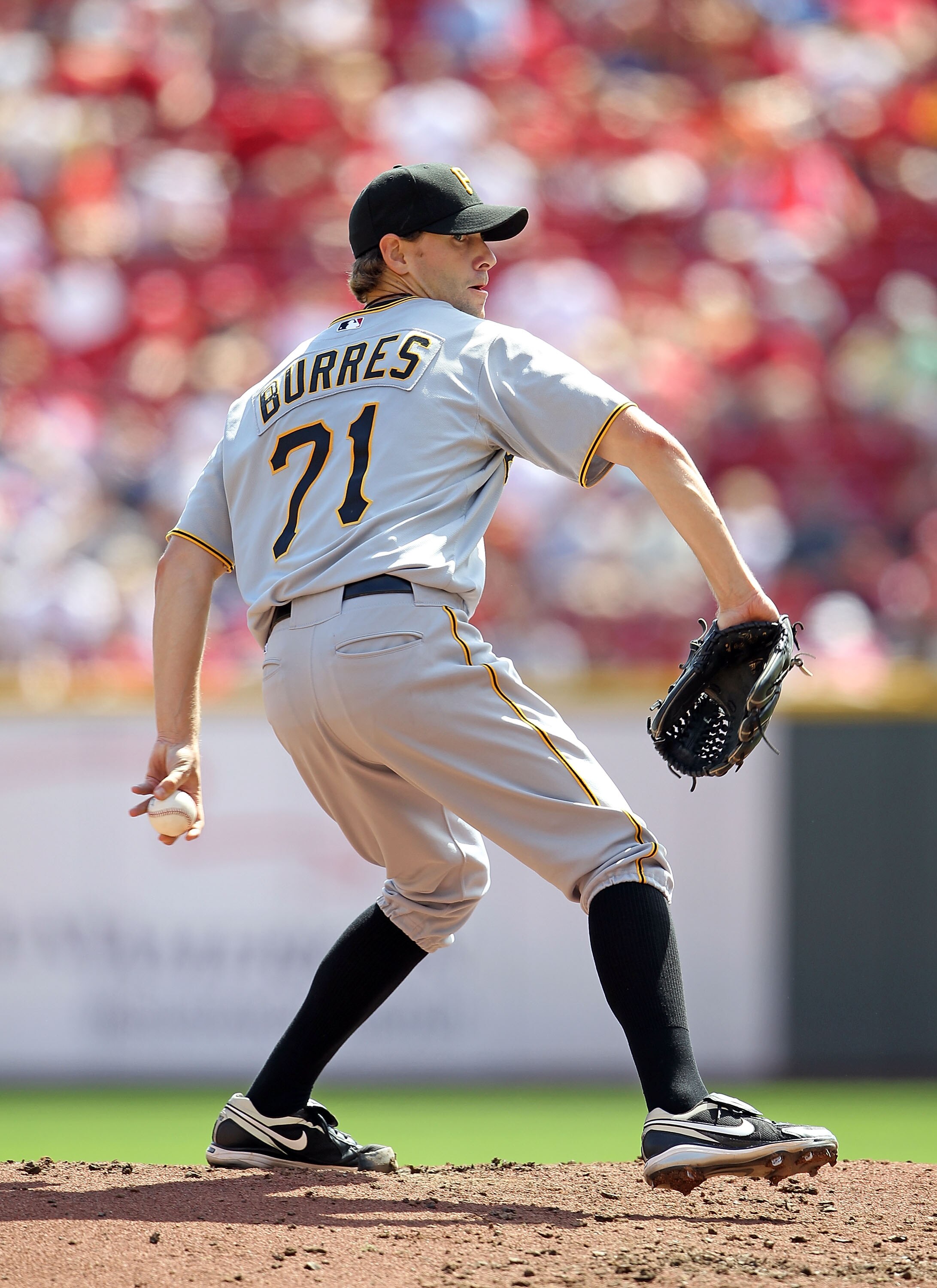 CINCINNATI - SEPTEMBER 12:  Brian Burres #71 of the Pittsburgh Pirates throws a pitch during the game against the Cincinnati Reds at Great American Ballpark on September 12, 2010 in Cincinnati, Ohio.  (Photo by Andy Lyons/Getty Images)