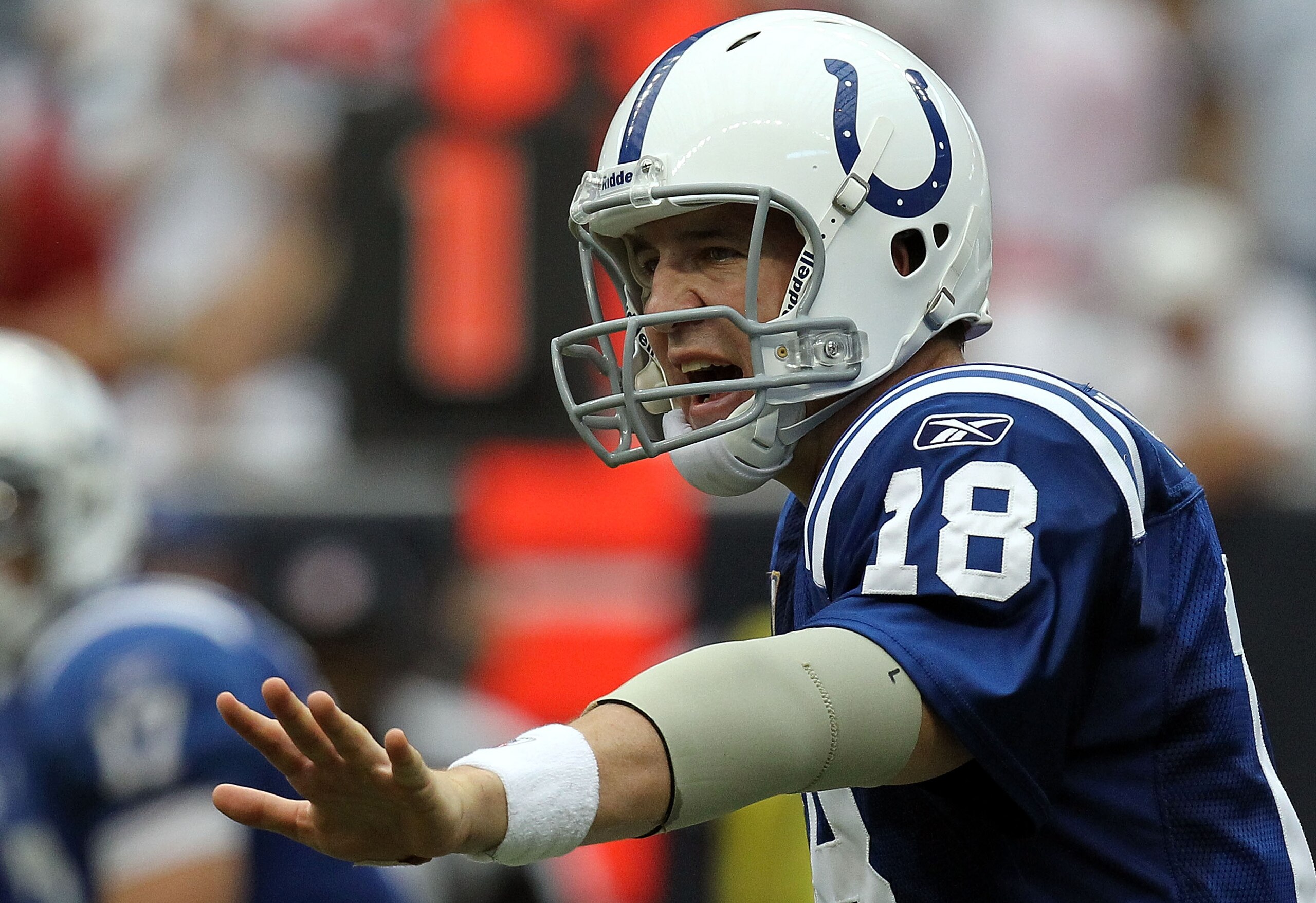 HOUSTON - SEPTEMBER 12:  Quarterback Peyton Manning #18 of the Indianapolis Colts in the NFL season opener against the Houston Texans at Reliant Stadium on September 12, 2010 in Houston, Texas.  (Photo by Ronald Martinez/Getty Images)