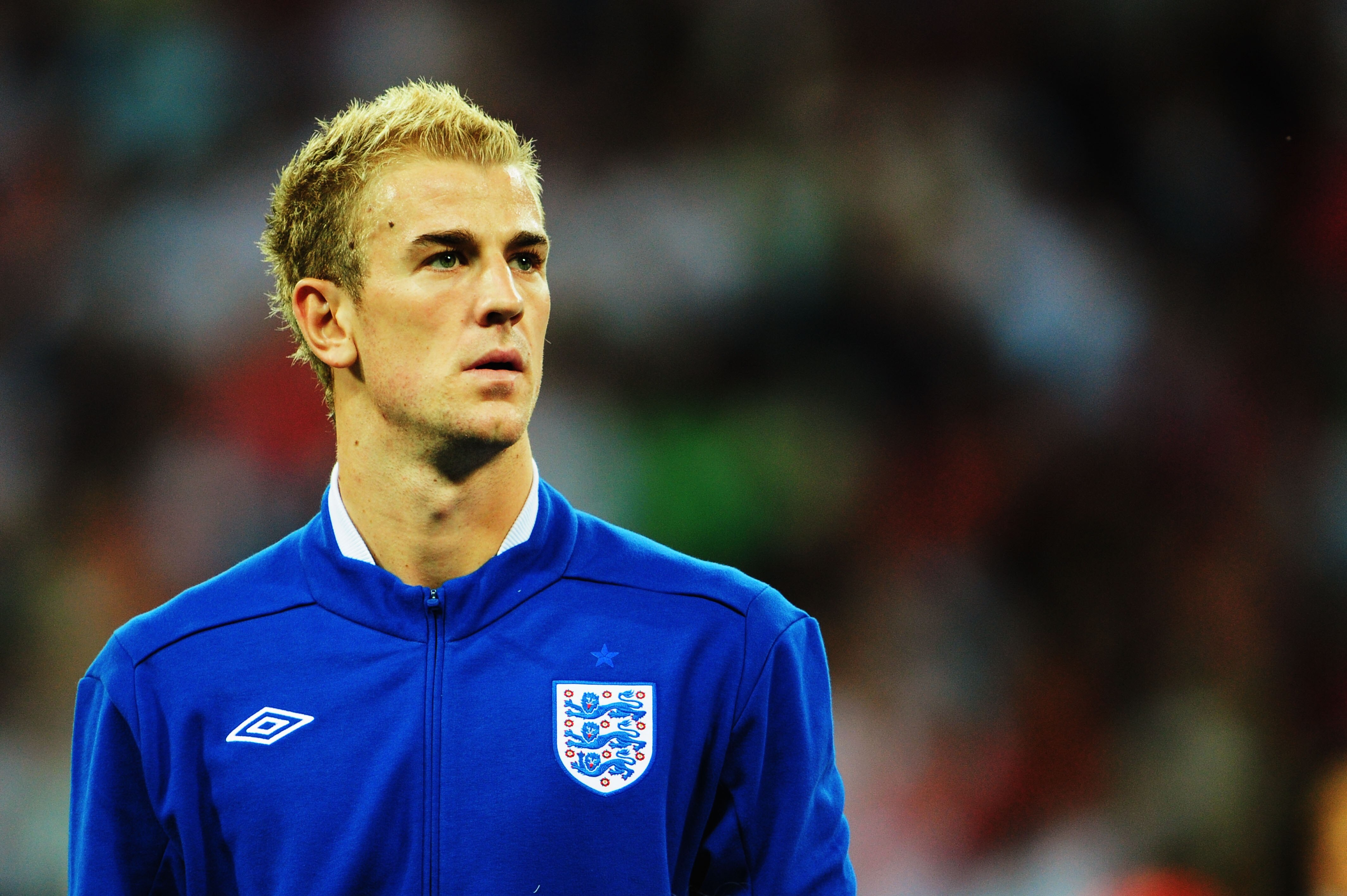 LONDON, ENGLAND - SEPTEMBER 03:  Joe Hart the England goalkeeper lines up for the national anthems before the UEFA EURO 2012 Group G Qualifying match between England and Bulgaria at Wembley Stadium on September 3, 2010 in London, England.  (Photo by Mike 